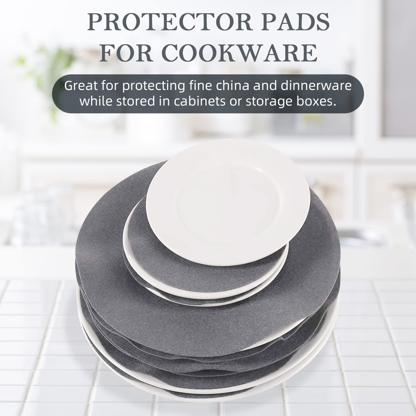 Felt Plate Storage Dividers Protectors, 48 Pieces Felt Round Plate Separators Pads Dish Storage Protectors Pads With 3 Sizes For