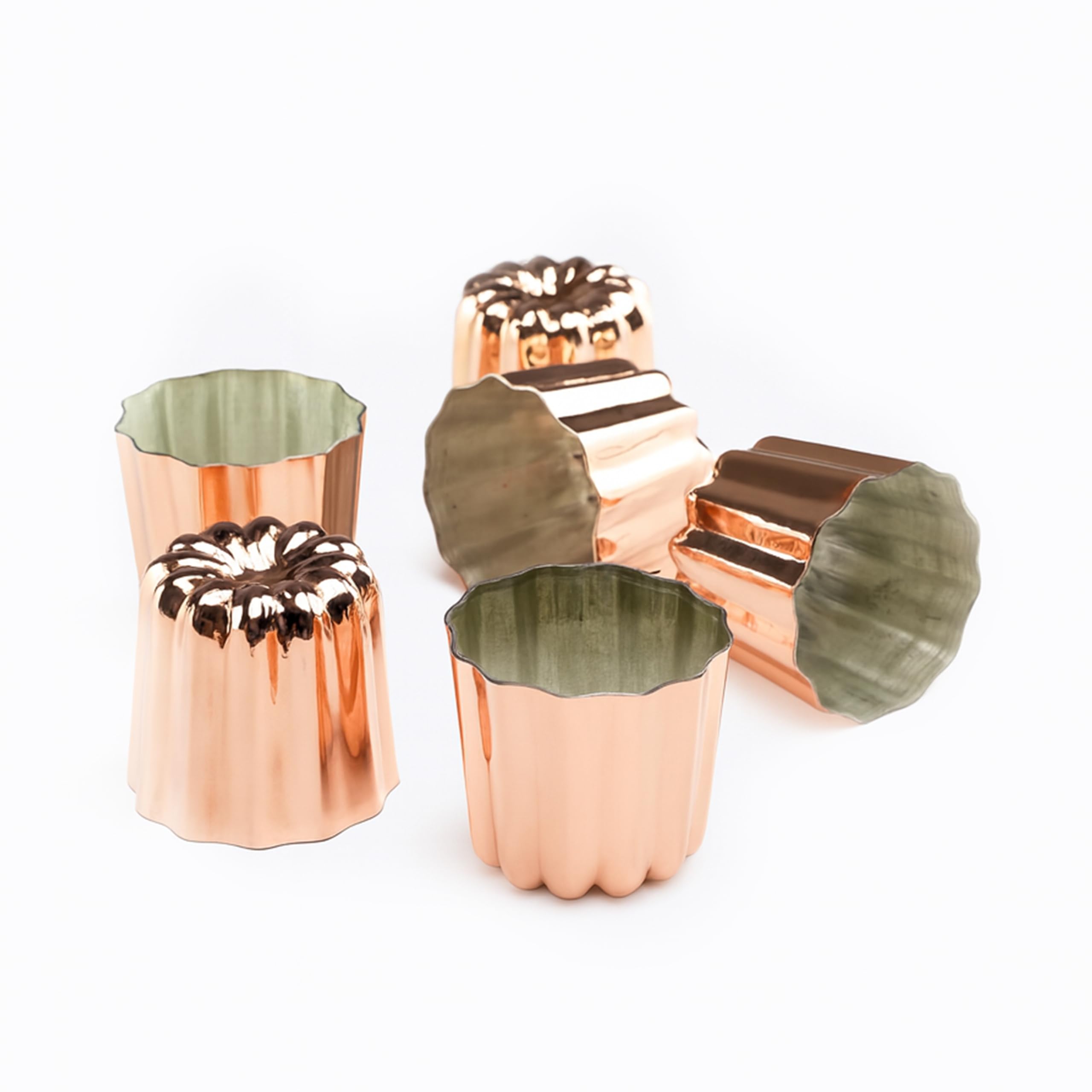 Set of Six Handcrafted Copper Canel Moulds
