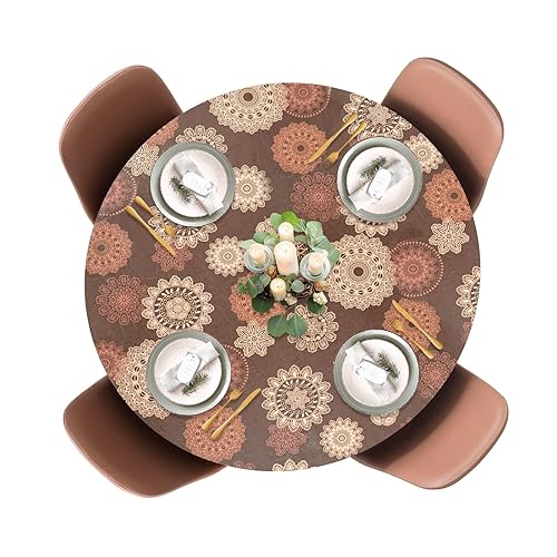 Laminet Elastic Fitted Table Cover - Medallion - Large Round - Fits Tables Up To 45 - 56    Diameter