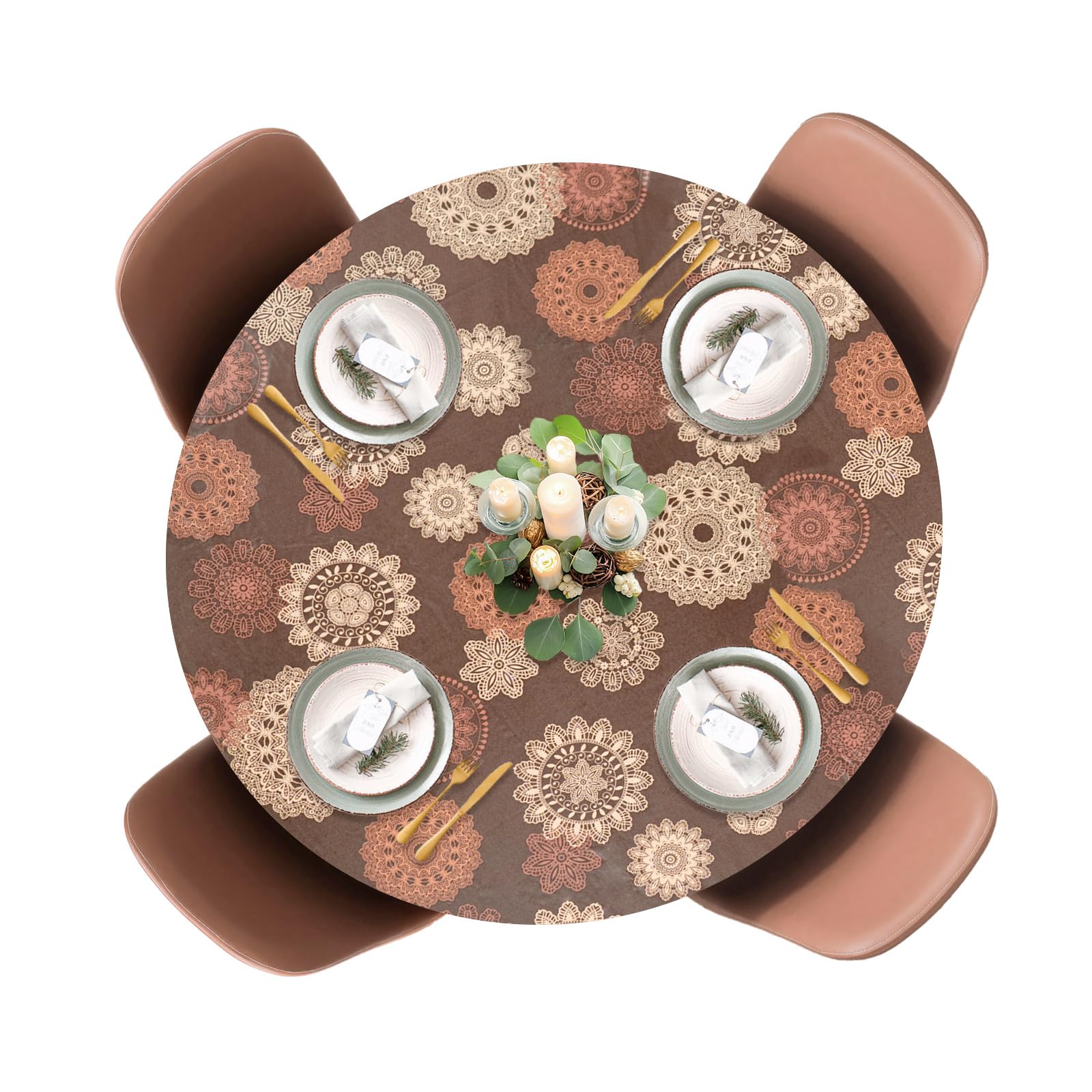 Laminet Elastic Fitted Table Cover - Medallion - Large Round - Fits Tables Up To 45 - 56    Diameter