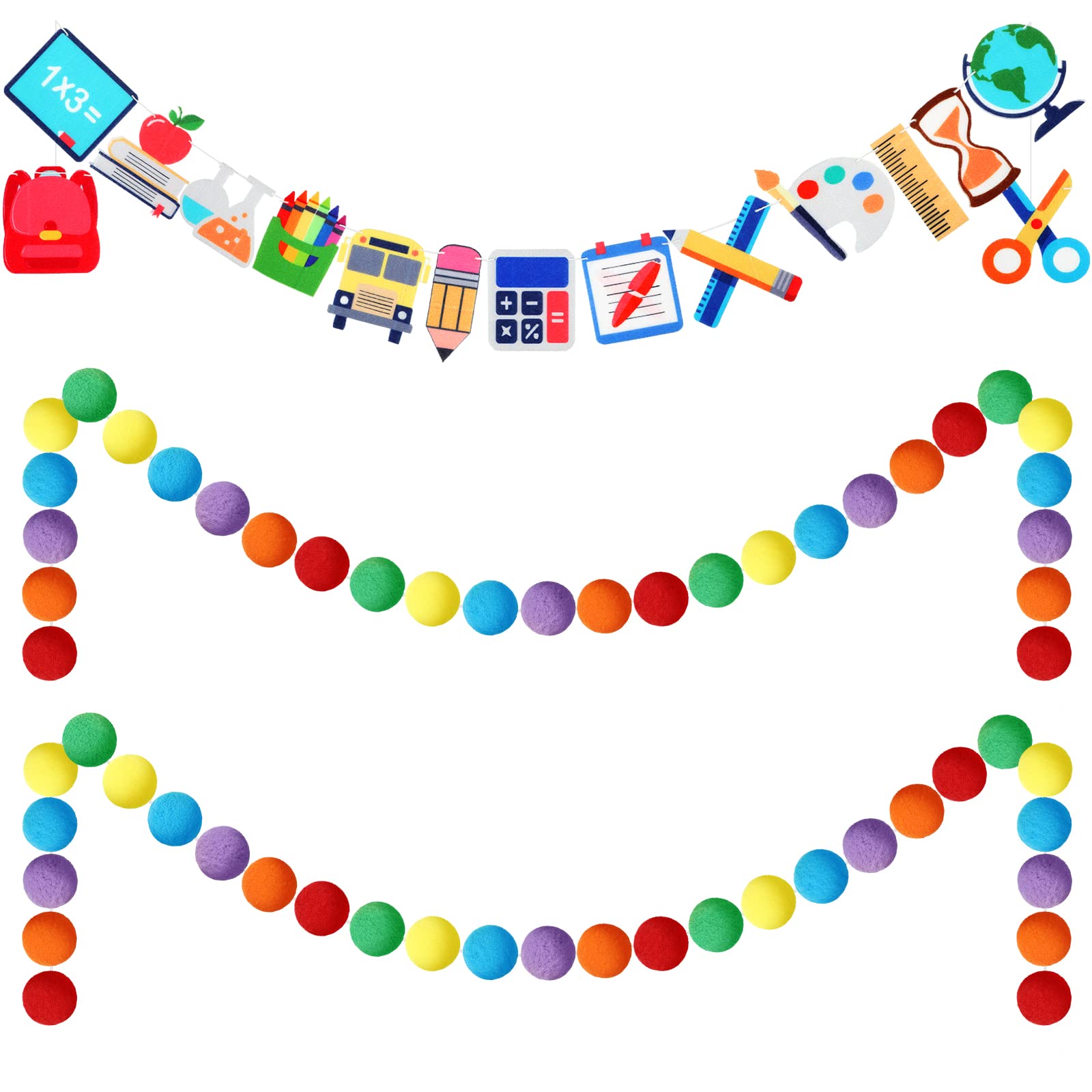 3 Pcs Colorful Felt Ball Garland Classroom Return To School Pom Pom Ball Garland Handmade Felt Ball Garland For School Classroom