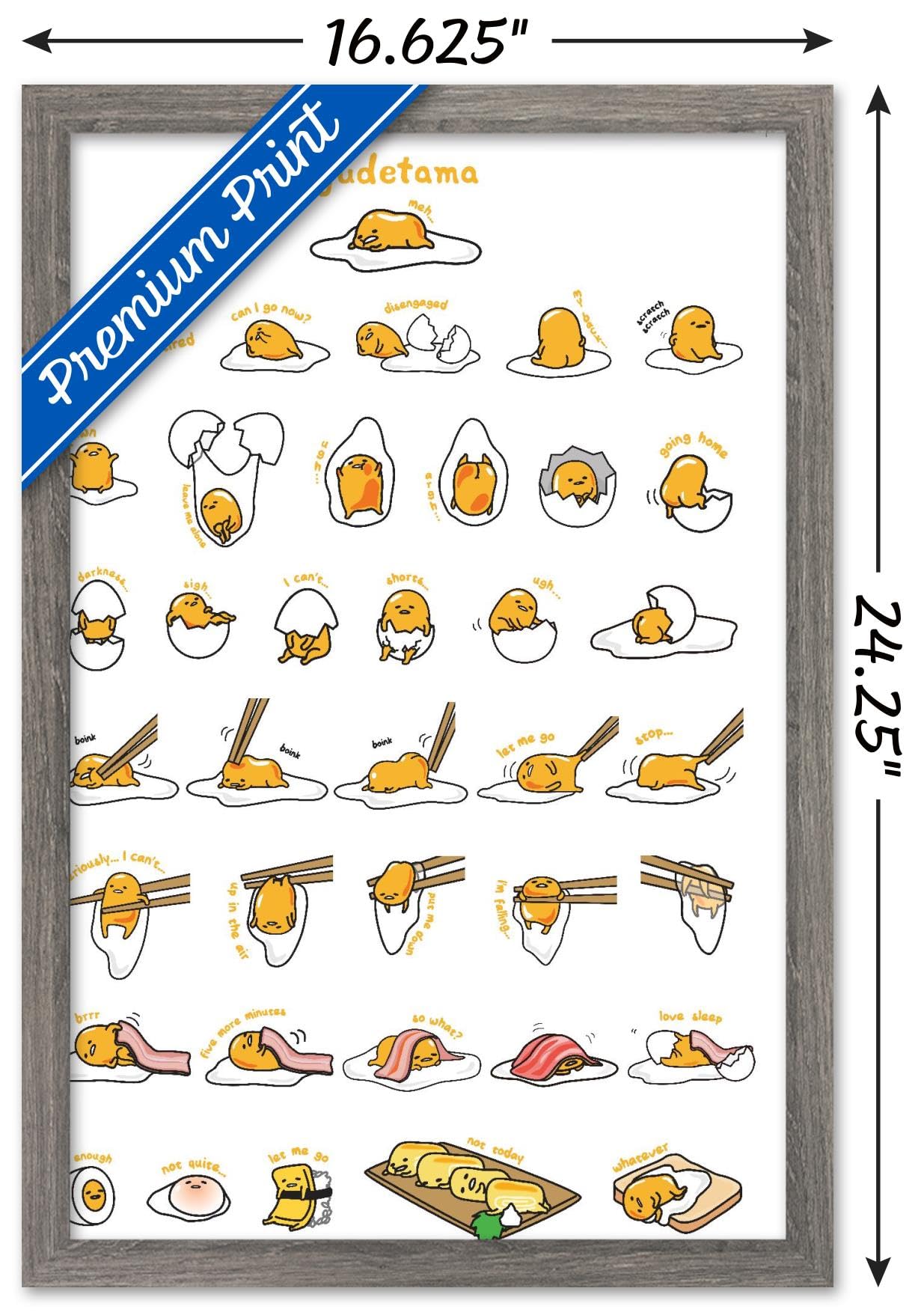 Trends International Gudetama - Grid Wall Poster, 14.725'' X 22.375'', Barnwood Framed Version