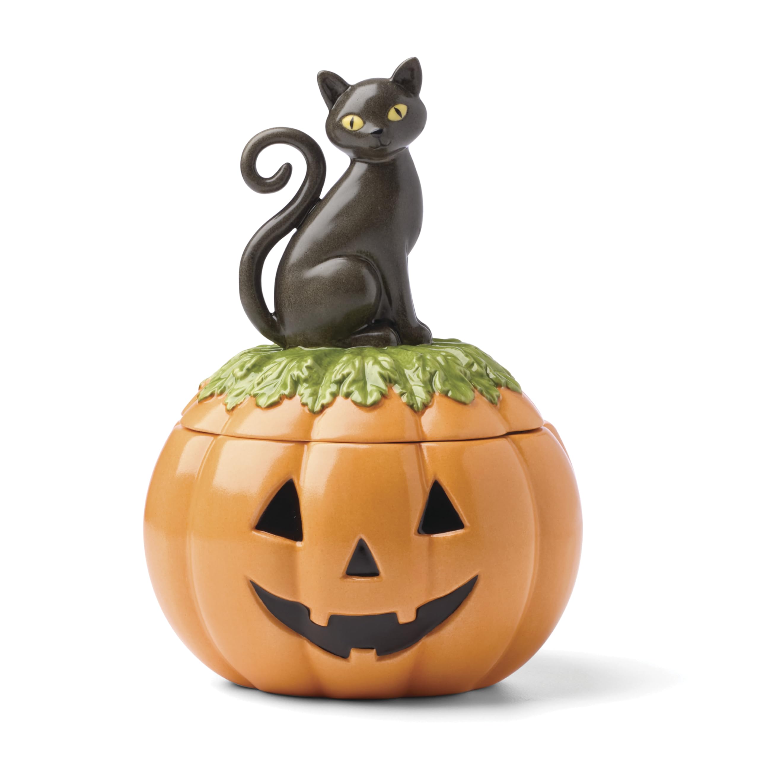 Lenox Haunted Halloween Covered Candy Jar, Porcelain Jar with Lid, 26oz Storage, Black Cat on Pumpkin, Jar for Sweets, Pumpkin D