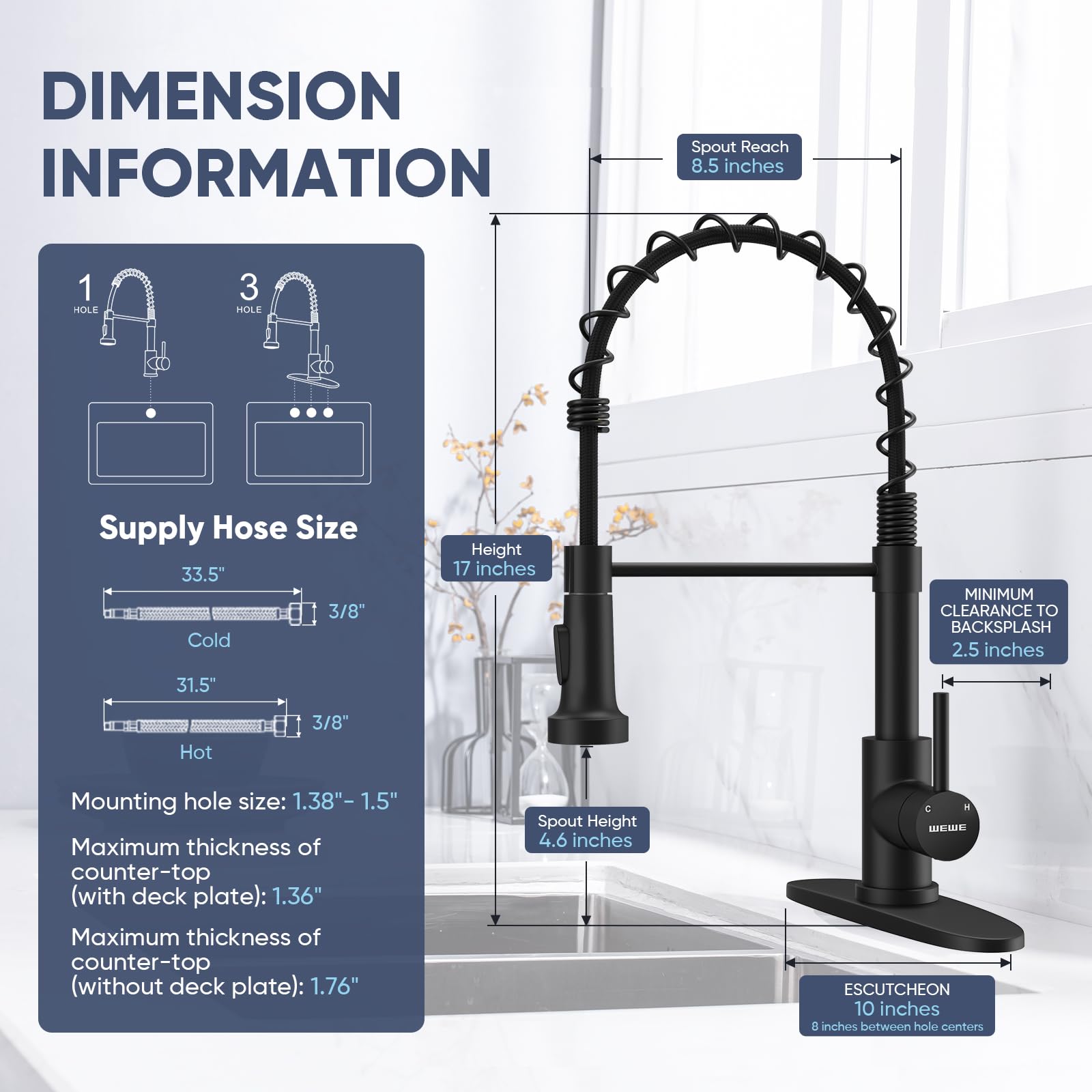 WEWE Kitchen Faucets with Pull Down Sprayer Commercial Industrial Stainless Steel Single Handle Single Hole Spring Farmhouse RV Sink Faucet  Matte Black