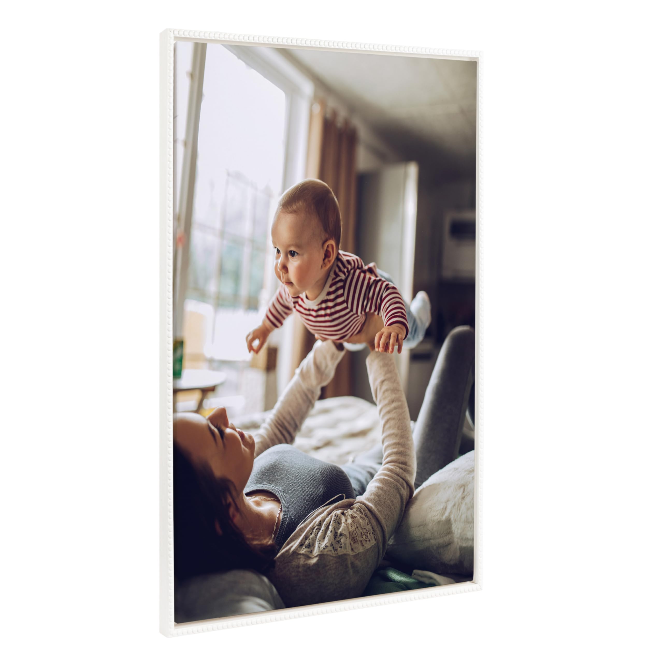 Kate And Laurel Sylvie Custom Printed Beaded Framed Canvas Wall Art, 28X38 White, Personal Canvas Print With Your Photos For Bed