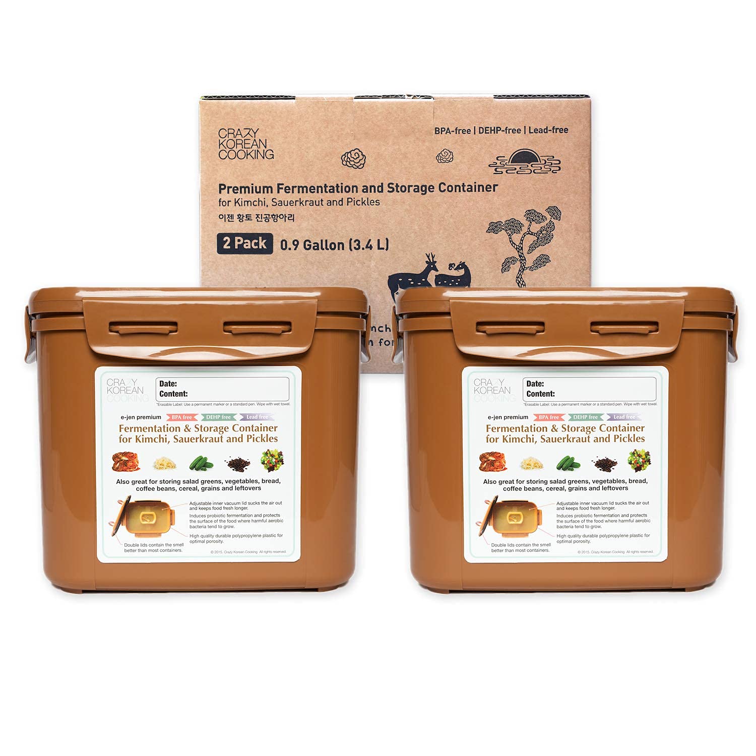 Authentic Crazy Korean Cooking Kimchi Container 0.9 Gal (3.4L) 2 Pack
