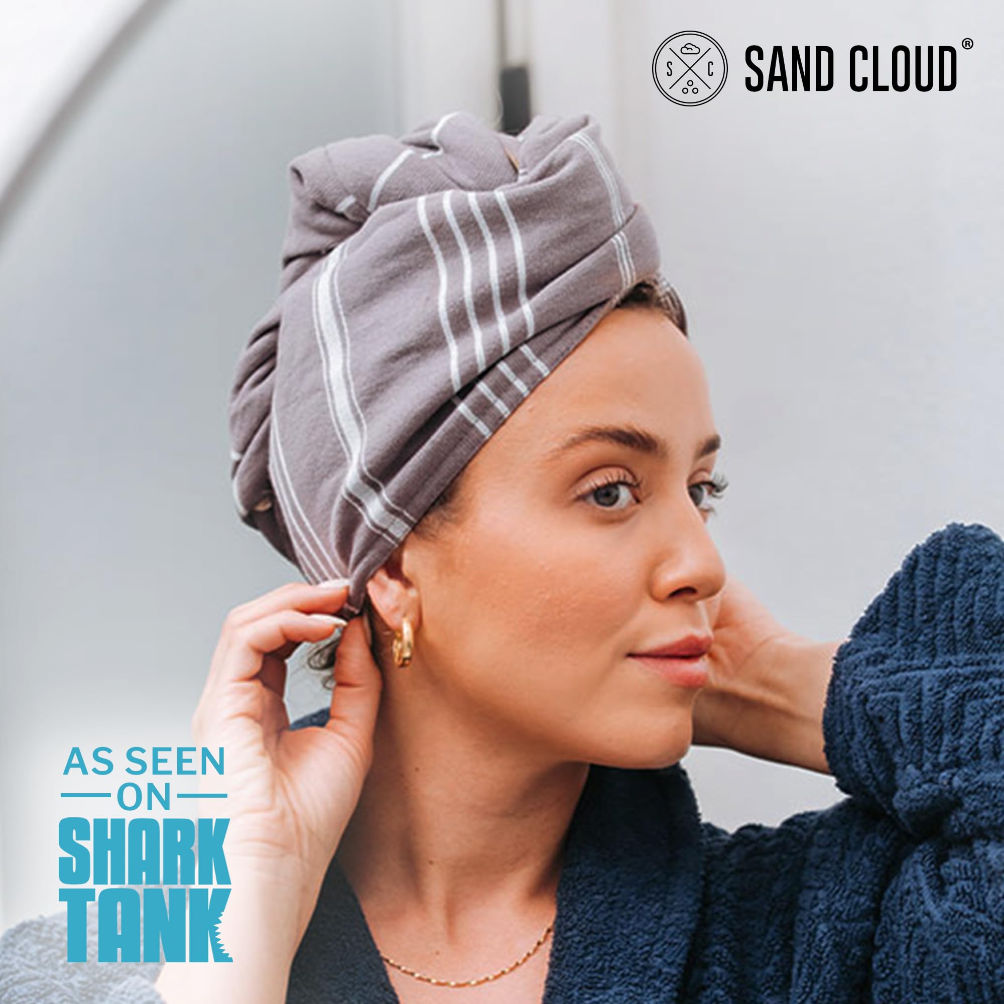 Sand Cloud Hair Towel Wrap for Women & Men, (Grey, Classic) - 100% Turkish Cotton Quick Hair Drying Towel Wrap - Absorbent Half