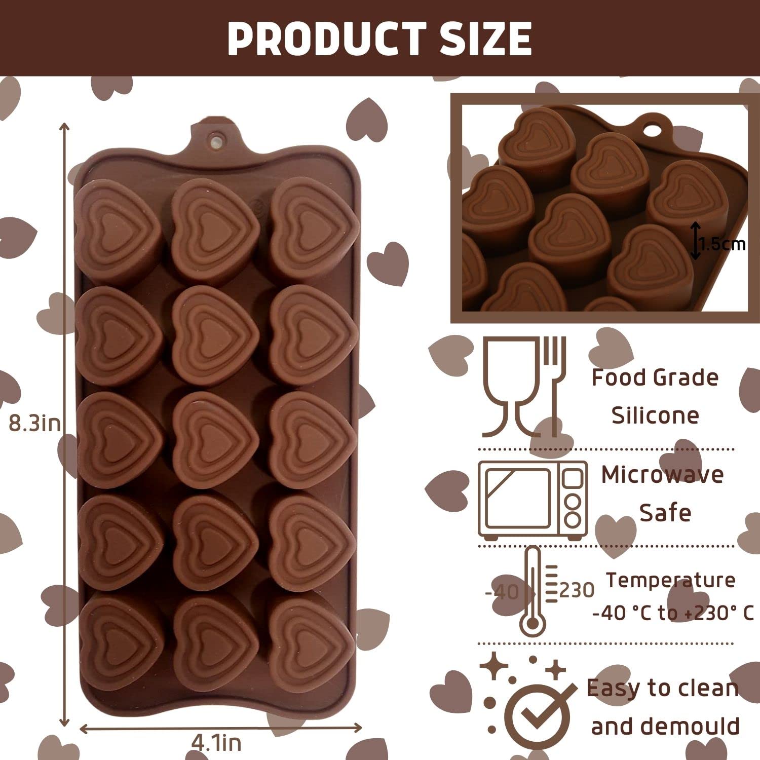 Crethinkaty Valentines Chocolate Moulds - 1 Pack 15-Cavity Heart Silicone Chocolate Moulds Chocolate Making Molds Silicone Candy