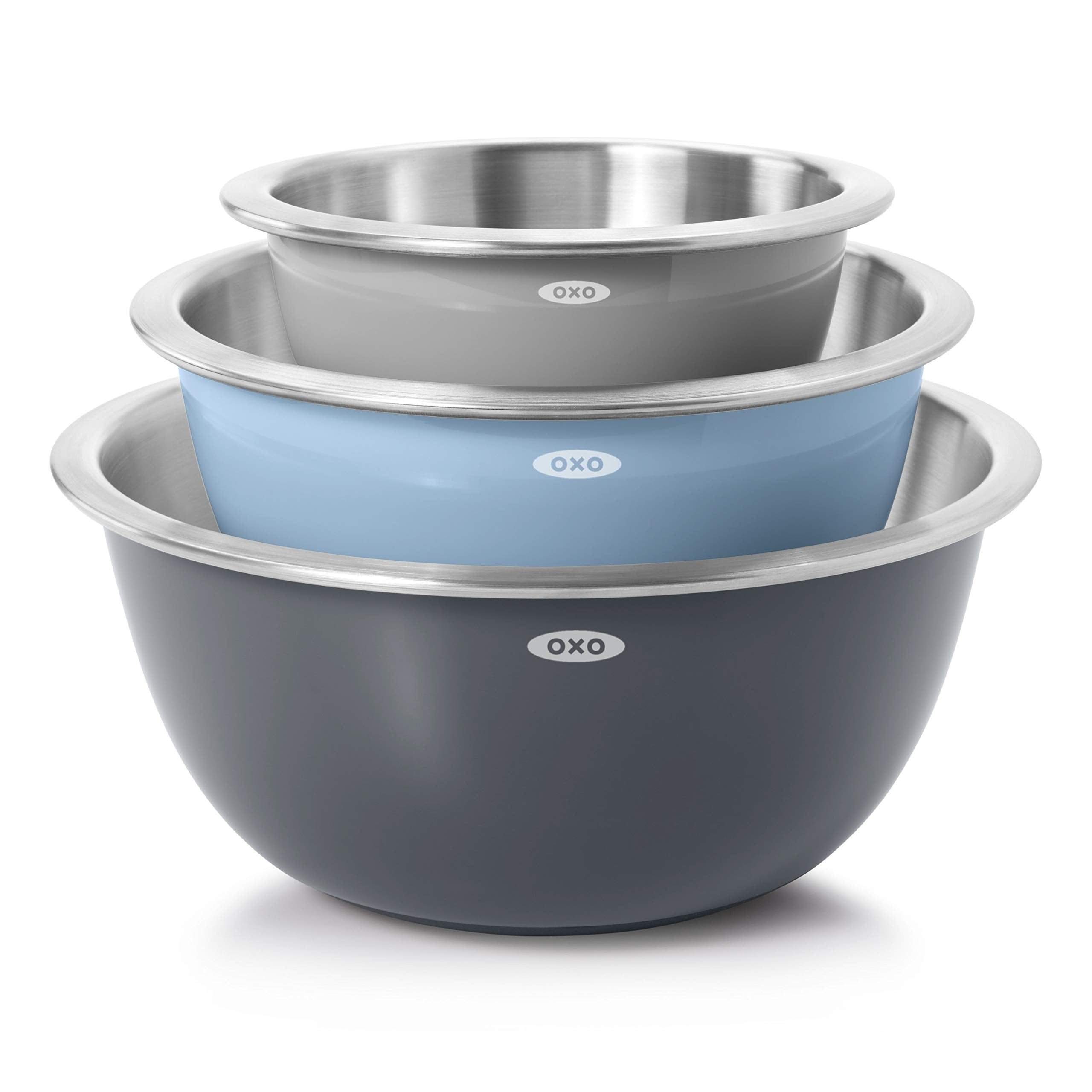 Oxo Good Grips 3-Piece Stainless Steel Mixing Bowl Set - Blue/Gray, 4.7L, Multi Size