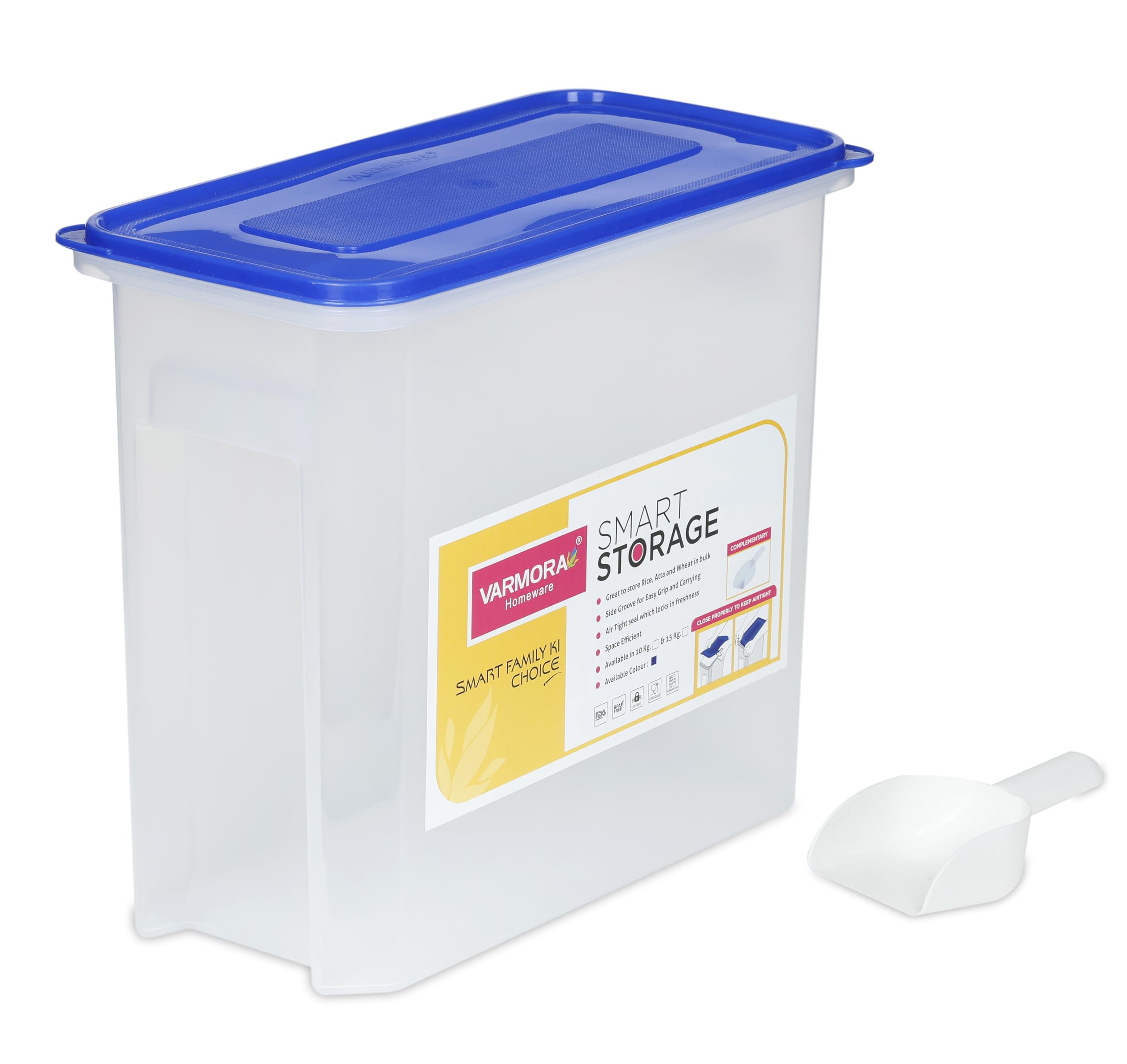 Varmora Dstg0336+Scoop X2Pcs Plastic Container  15 Kg, Pack Of 2, Clear