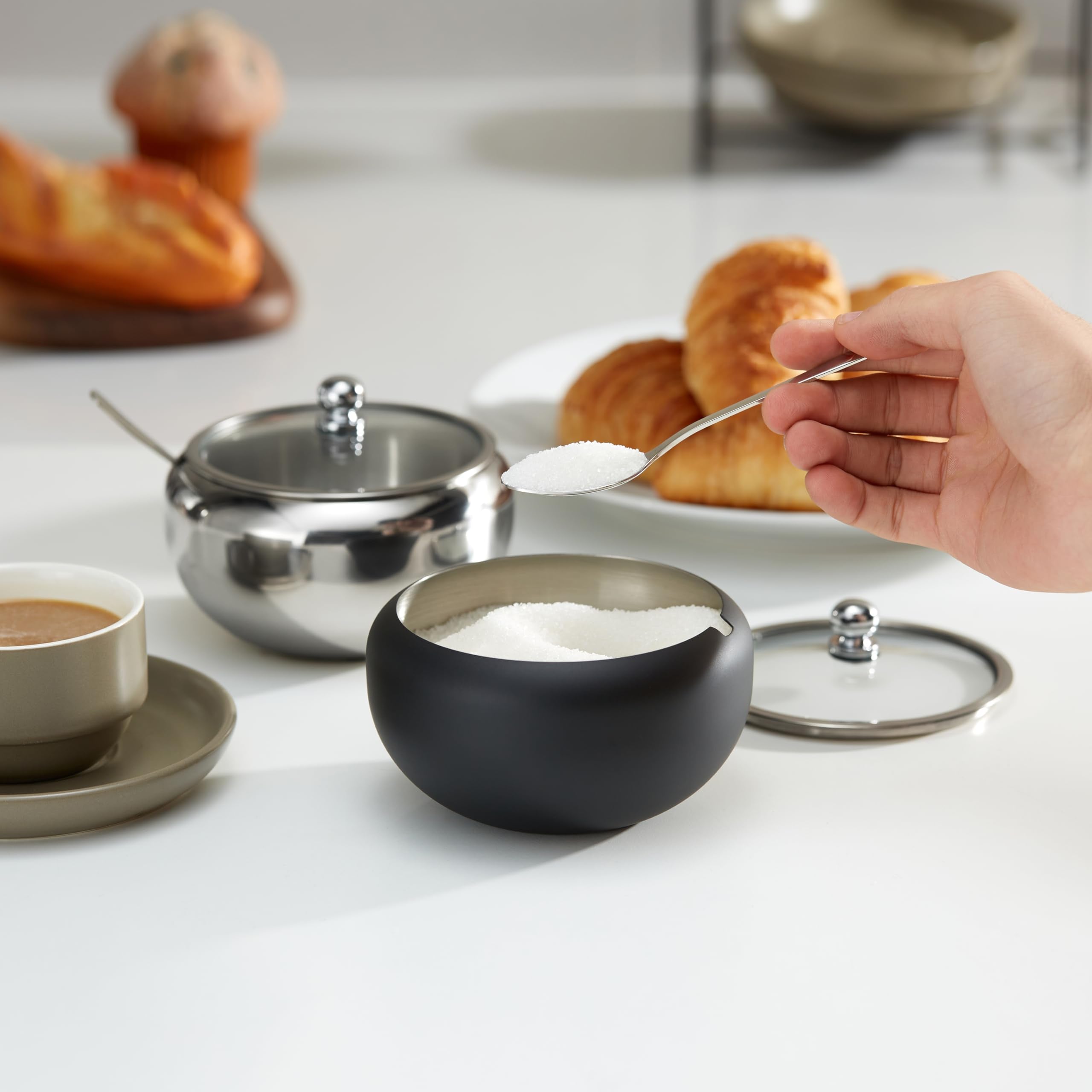Kook Sugar Bowl, Sugar Bowl With Lid And Spoon, Sugar Container With Lid, For Salt, Coffee, Holds 2 Cups, Dishwasher Safe, Stain