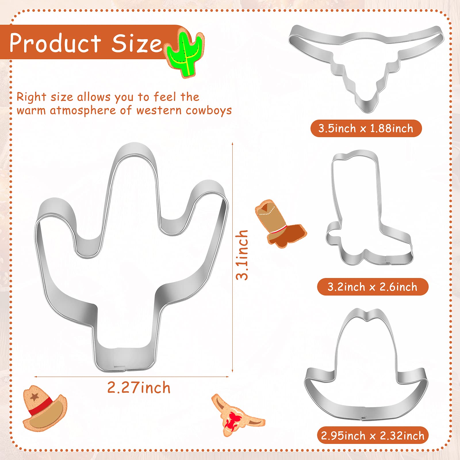 9 Pieces Cowboy Cookie Cutter Set Western Cookie Cutters, Includes Cow, Star, Horse, Cowboy, Boot, Hat, Cactus, Horseshoe, Horse