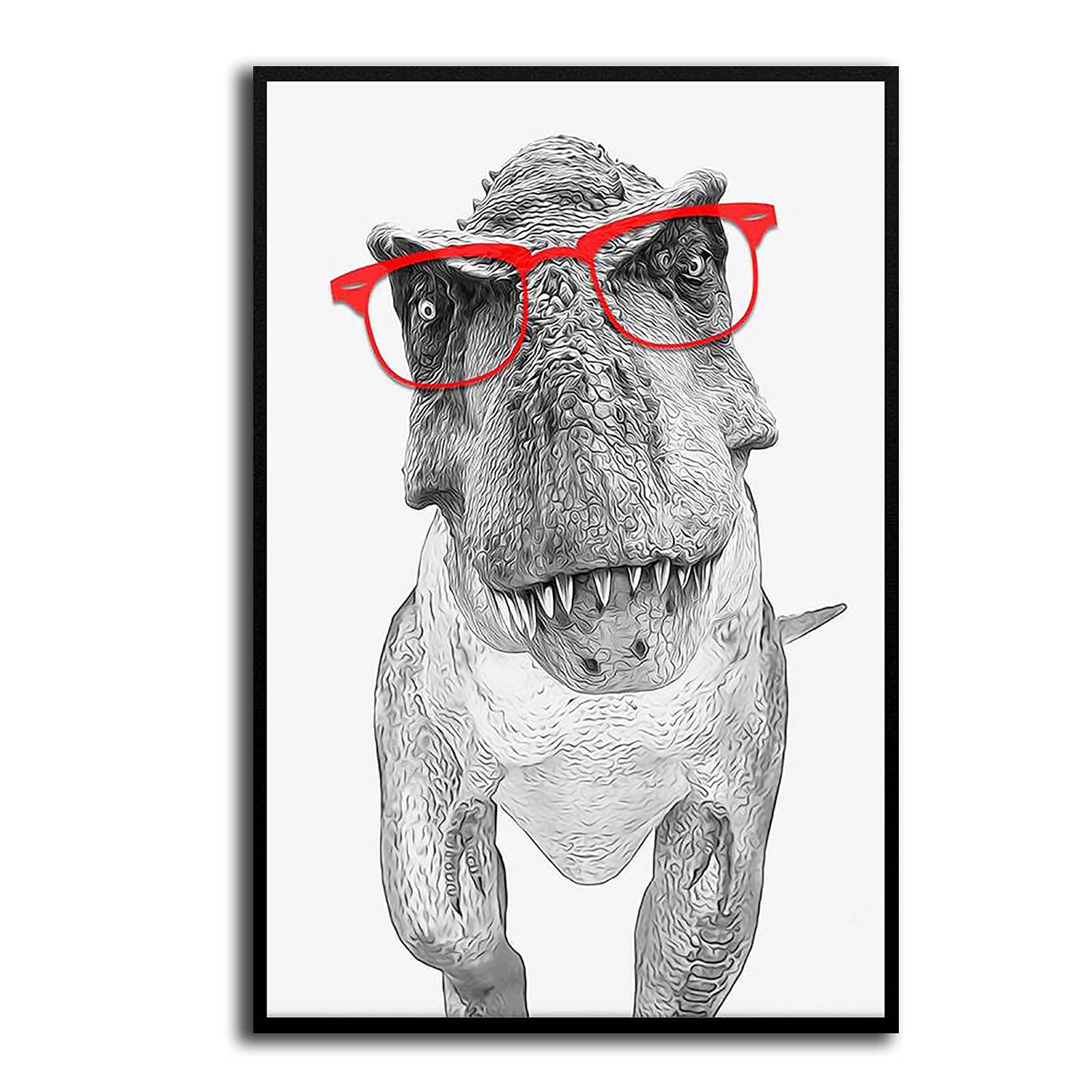 Black And White Dinosaur Art Print Girls Nursery Wall Art Canvas Painting Farm Animal Nordic Poster-08X12Inch(20X30Cm)-Wooden Fr