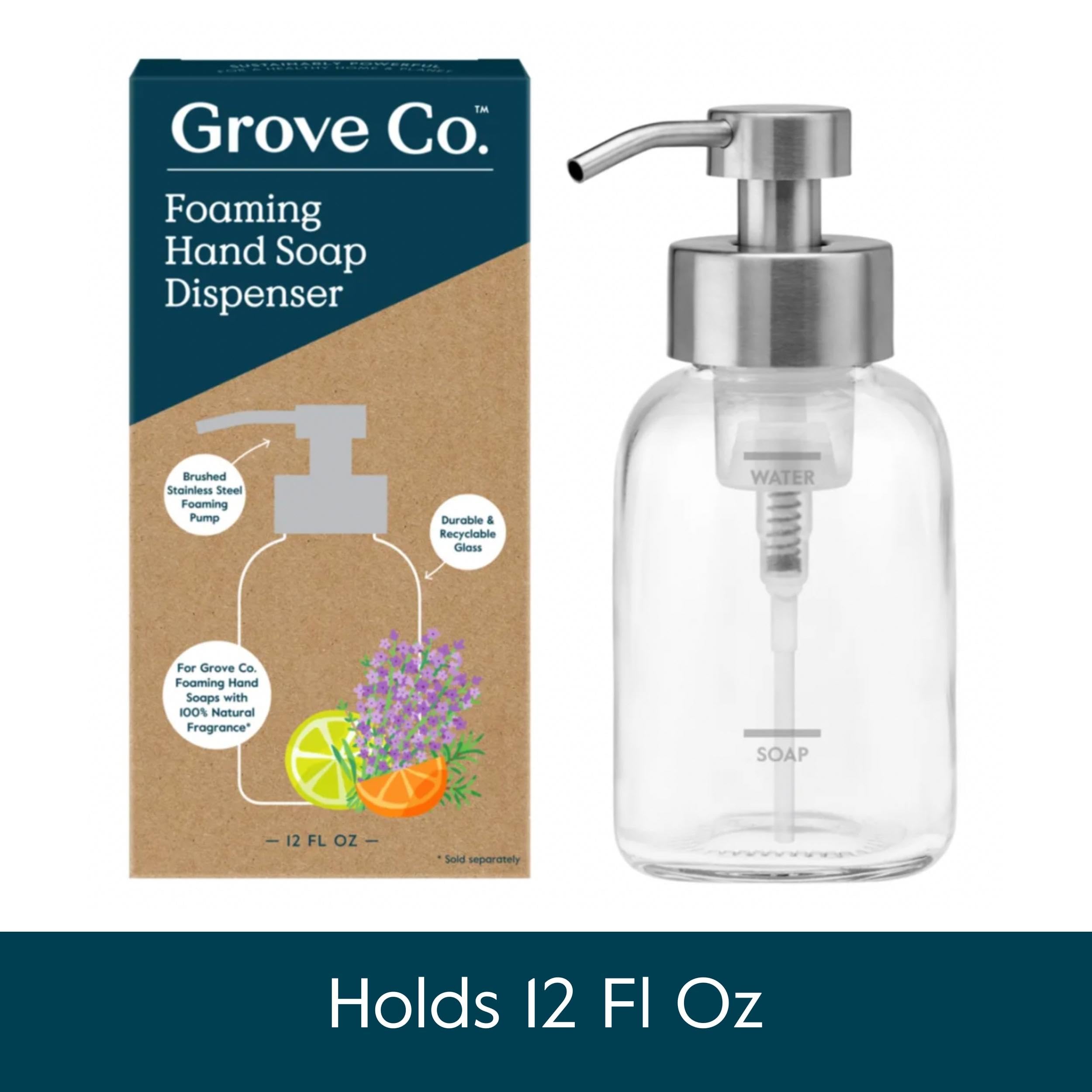 Grove Co. Foaming Soap Dispenser, 2 X Refillable Glass Bottles With Stainless Steel Pump, Reusable Liquid Hand Soap Set For Kitc