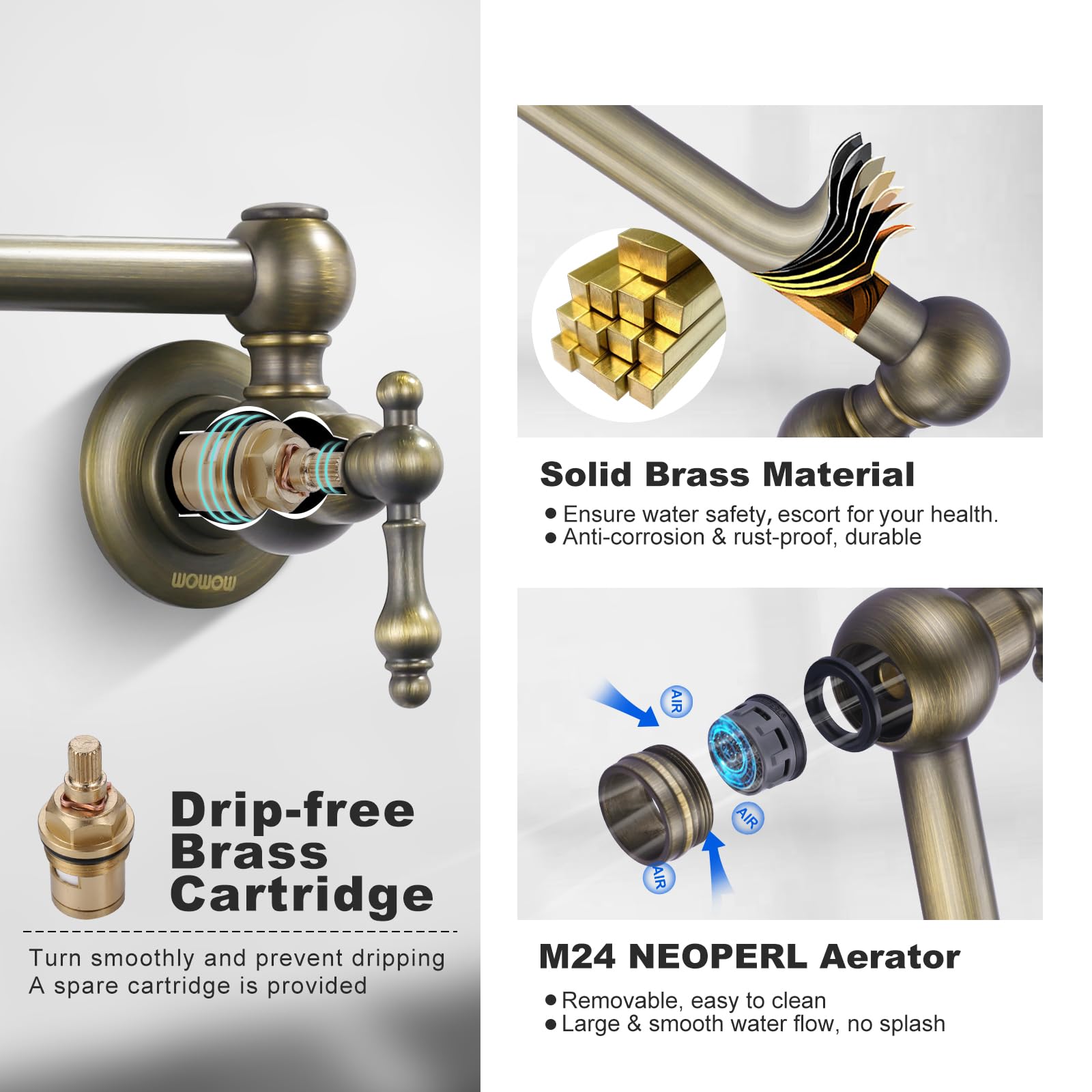 Pot Filler Faucet Antique Bronze Stove Faucet, Wowow Solid Brass Kitchen Sink Pot Filler Faucet Wall Mount Folding Faucet, Vinta