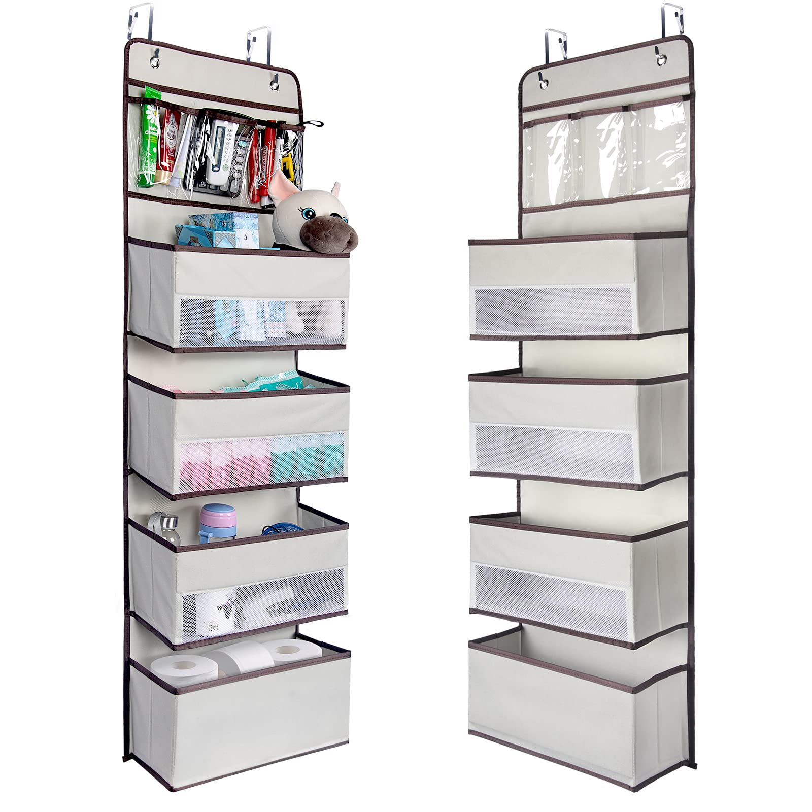 Nestidy 2 Pack Over The Door Organizer Storage, Wall Mount Hanging Organizer With 4 Large Capacity Pocket Organizers And 3 Small
