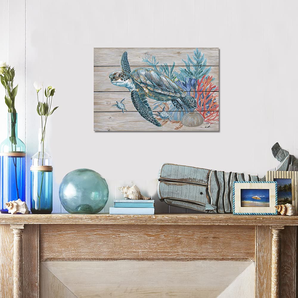 Sea Turtle Bathroom Wall Decor: Teal Coral Canvas Wall Art Sea Turtle Painting Gifts For Turtle Lovers Women Bedroom Office Home