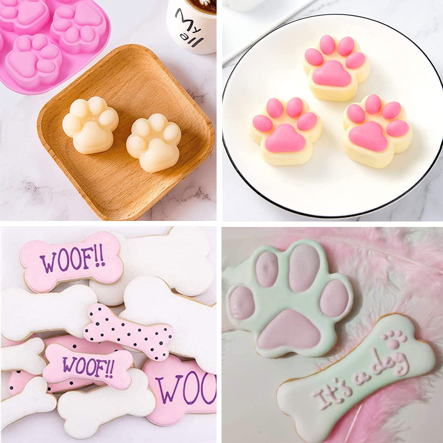 Rugvomwm Dog Treat Molds Silicone,Dog Paw And Bone Silicone Molds,Non-Stick Food Grade Silicone Moldsfor Chocolate,Candy,Jelly,D