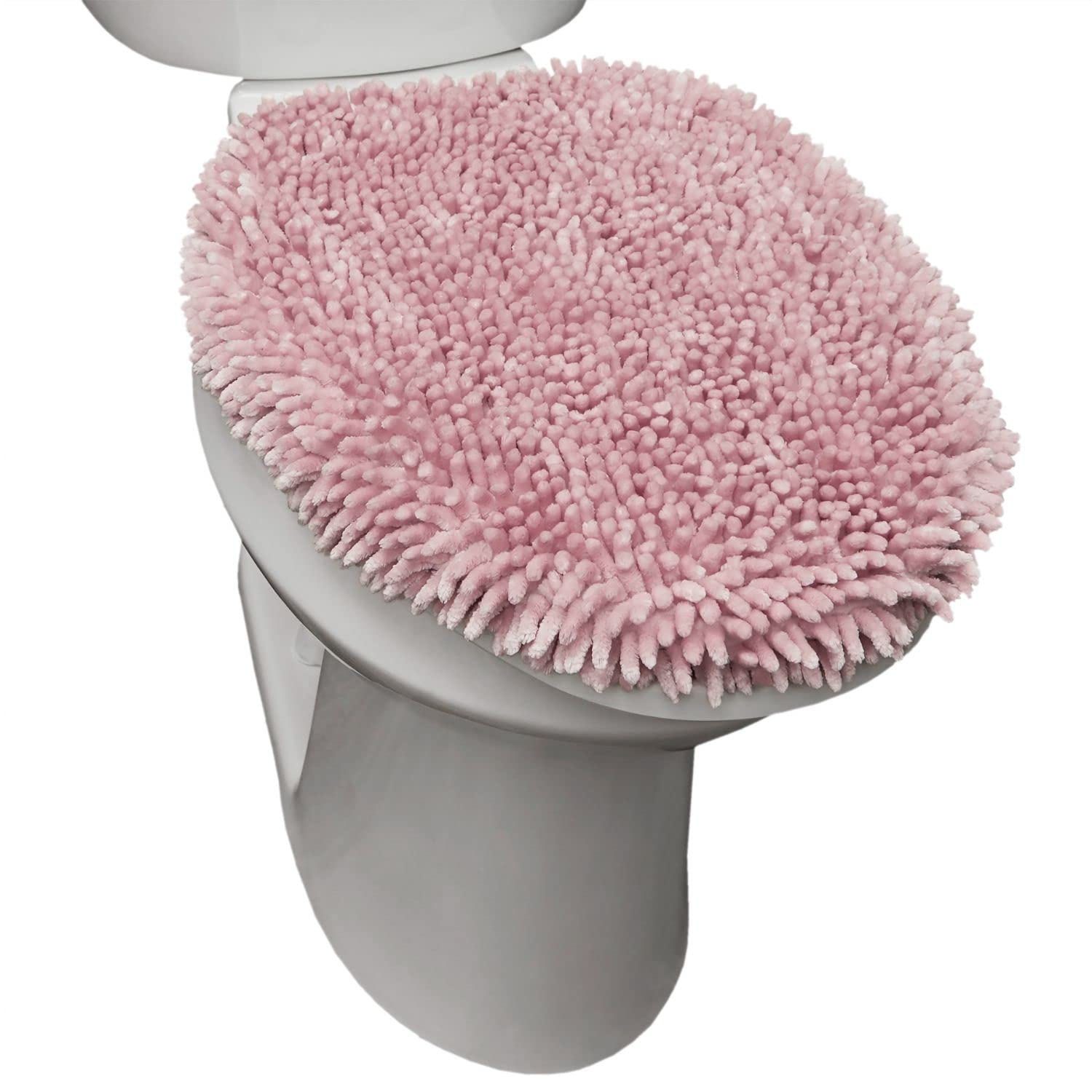 Sohome Spa Step Luxury Plush Chenille Shag Machine Washable Ultra Soft Standard Toilet Lid Cover 18.5''X19.6'' Blush