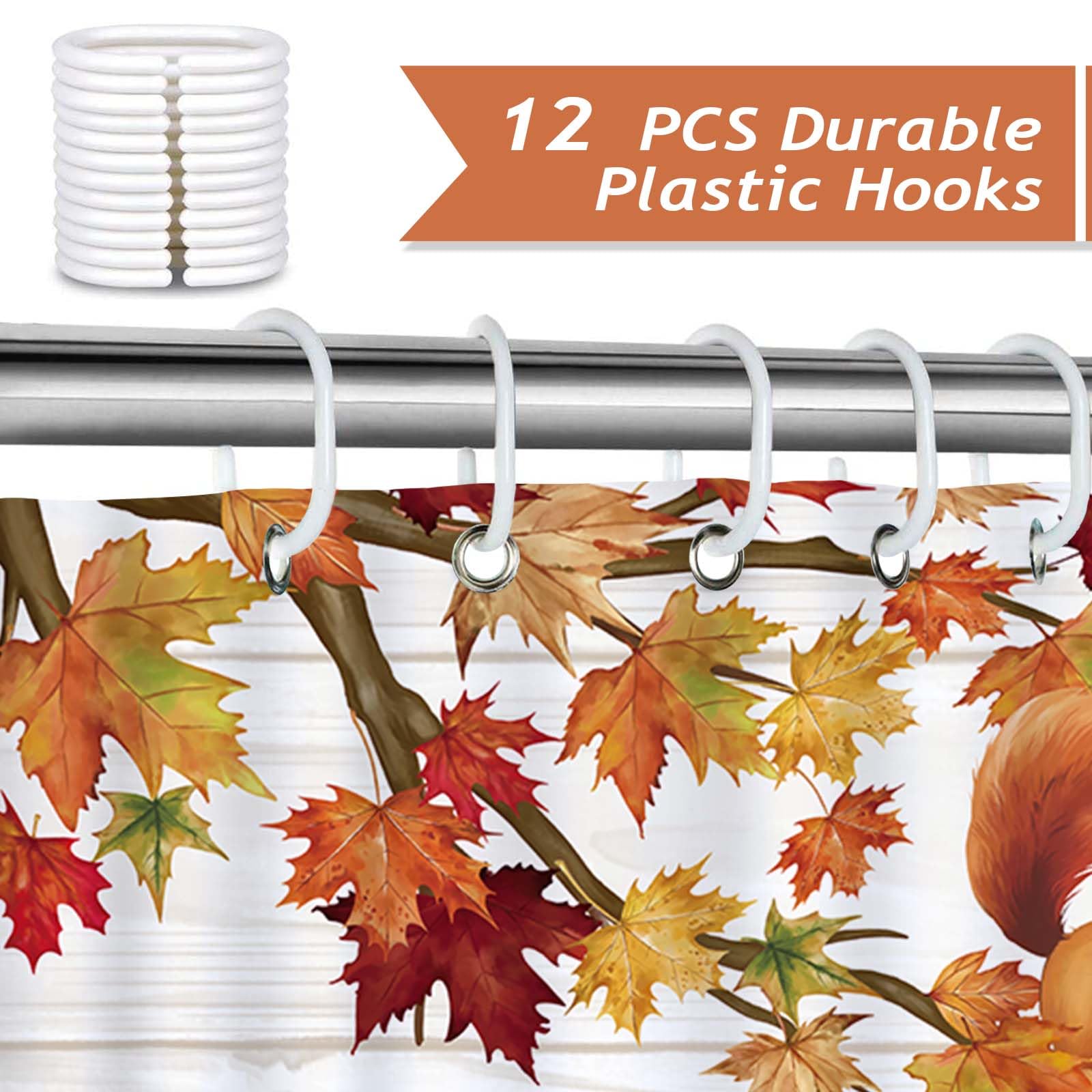 Bonhause Fall Gnome Shower Curtain, Thanksgiving Autumn Pumpkin Maple Leaves Farmhouse Bathroom Curtain 72X72 Inch Polyester Fab