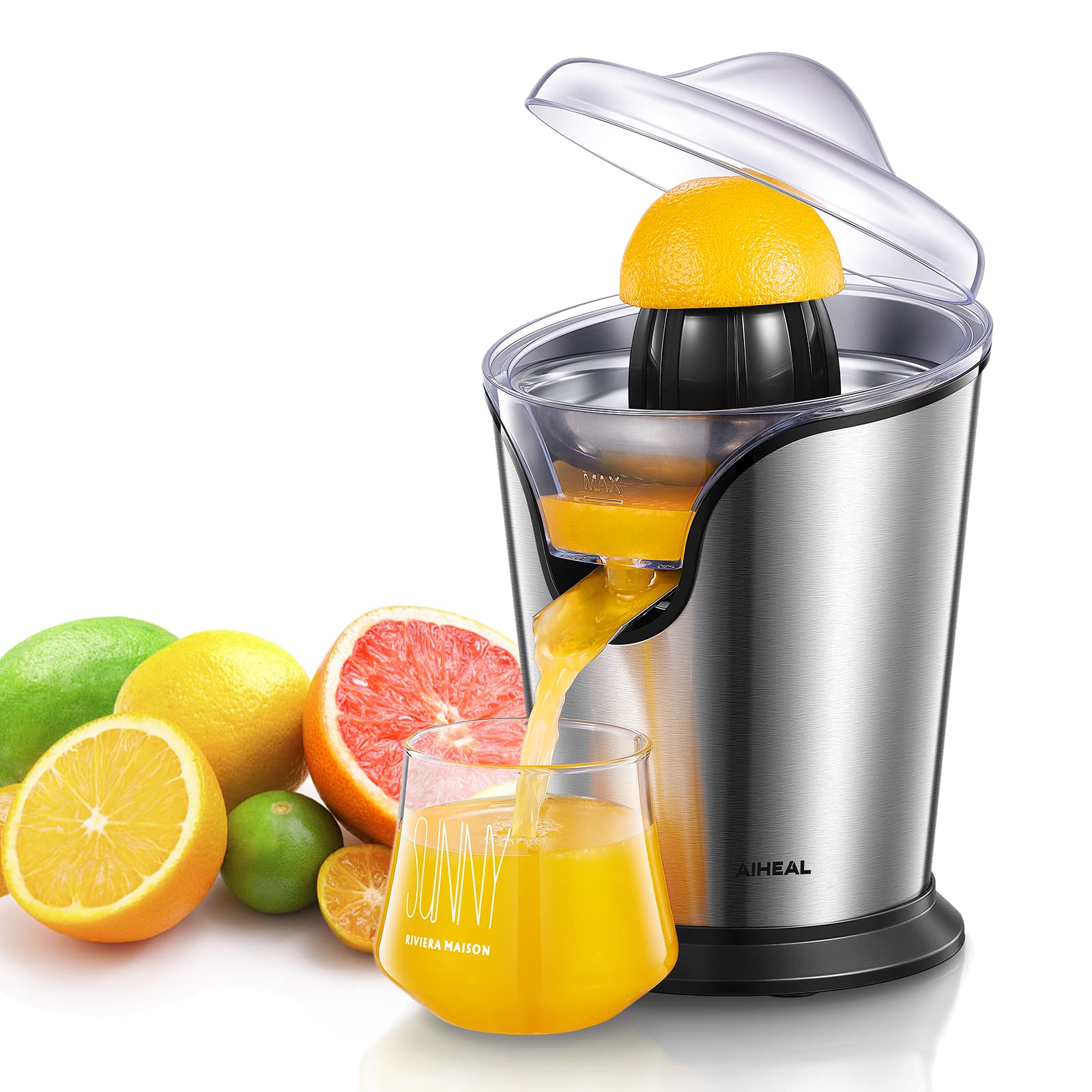 Aiheal Electric Citrus Juicer, Orange Juicer Squeezer With Two Interchangeable Cones Suitable For All Size Of Citrus Fruits, Ant