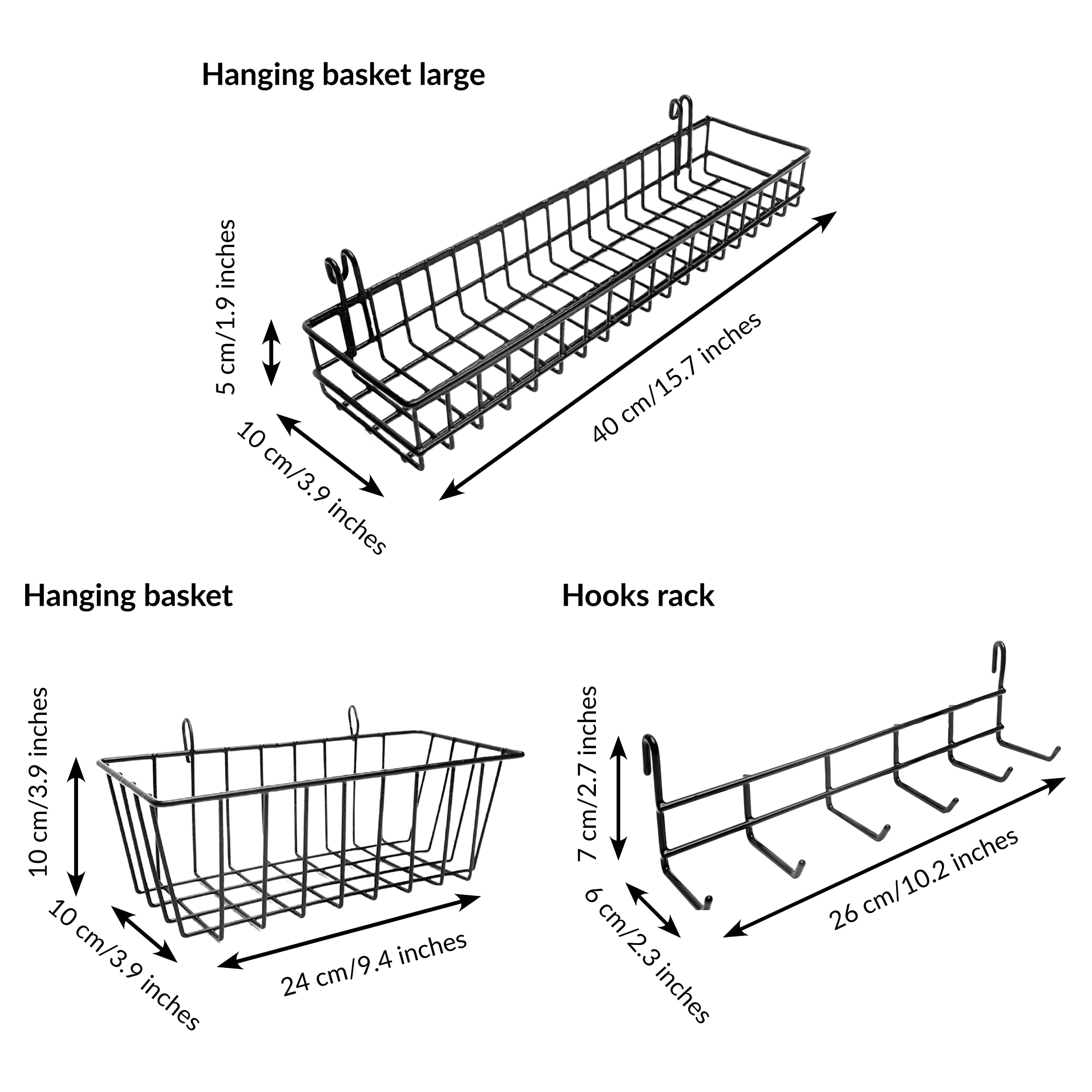 Odoxia Hanging Baskets & Hooks Rack | Wall Grid Accessories For Wire Wall Grid Panel | Grid Panel Accessories | Wire Wall Basket