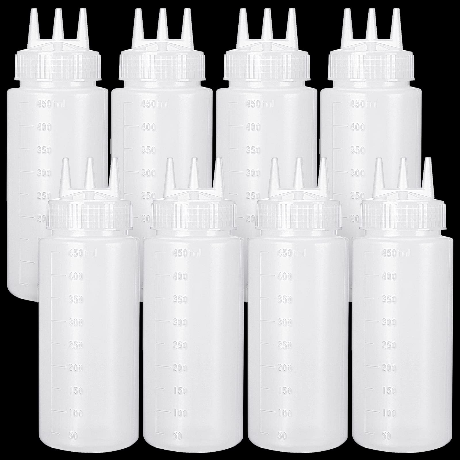 Dingion 8 Pcs 3 Hole Squeeze Bottles 16 Oz Plastic Condiment Squeeze Bottles Salad Dressing Container Sauces Squeeze Bottles For