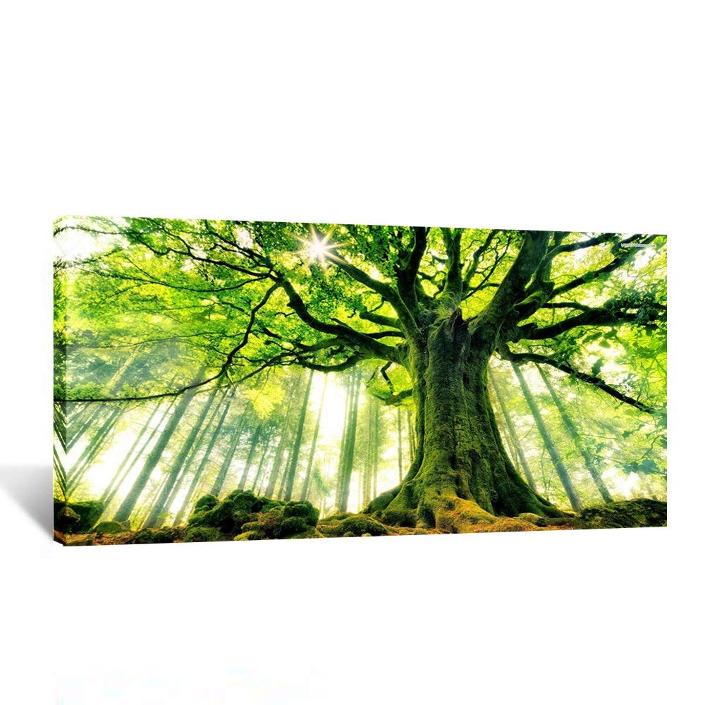 Kreative Arts Canvas Large Art Print Spring Forest Nature Green Big Tree Wall Art Photo Printed On Canvas Framed Artwork For Off