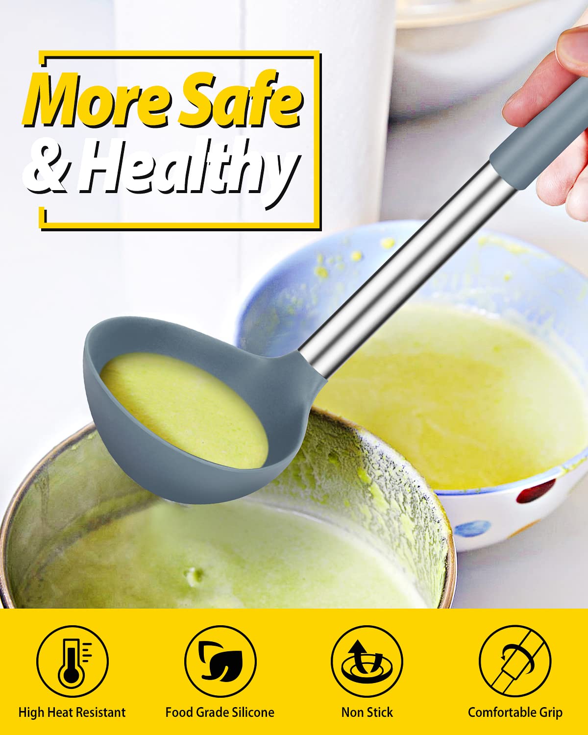 Pack Of 2 Ladle Spoon,Silicone Large Spoon For Soup,Non Stick Kitchen Utensils With High Heat Resistant,Bpa Free Perfect Kitchen