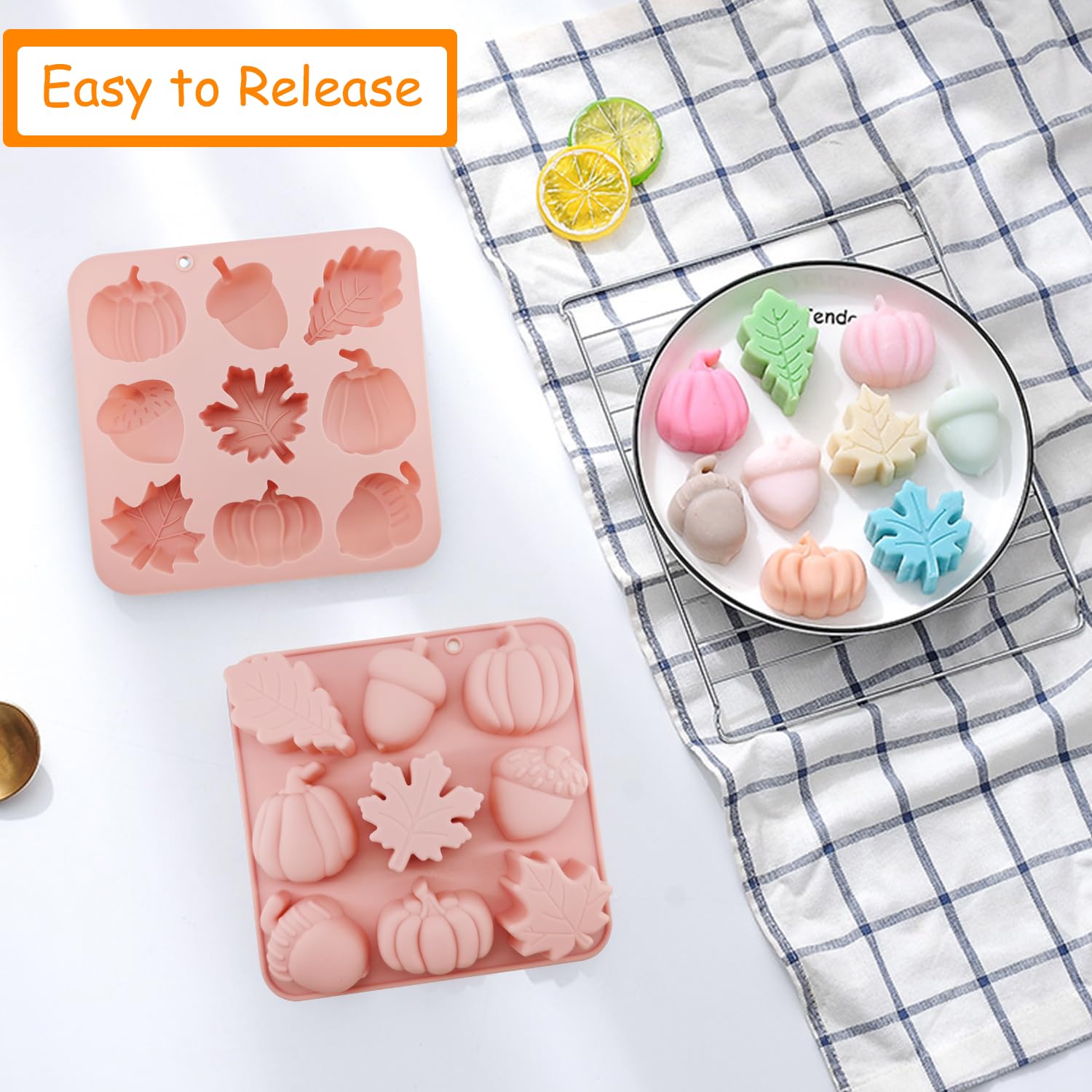 JJzxwish 2Pcs 3D Pumpkin Silicone Molds, Fall Candy & Cake Pan, 9-Cavity, Medium, GEJ0706