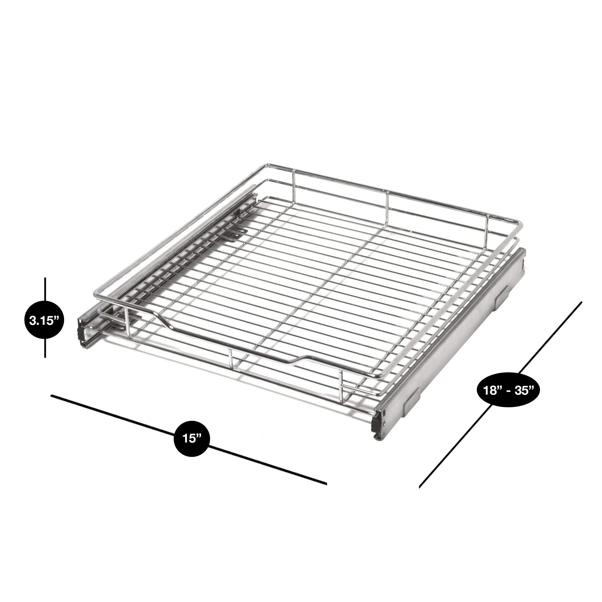 Smart Design Pull Out Cabinet Shelf - Medium - 14.5 Inch X 18-35 - Chrome