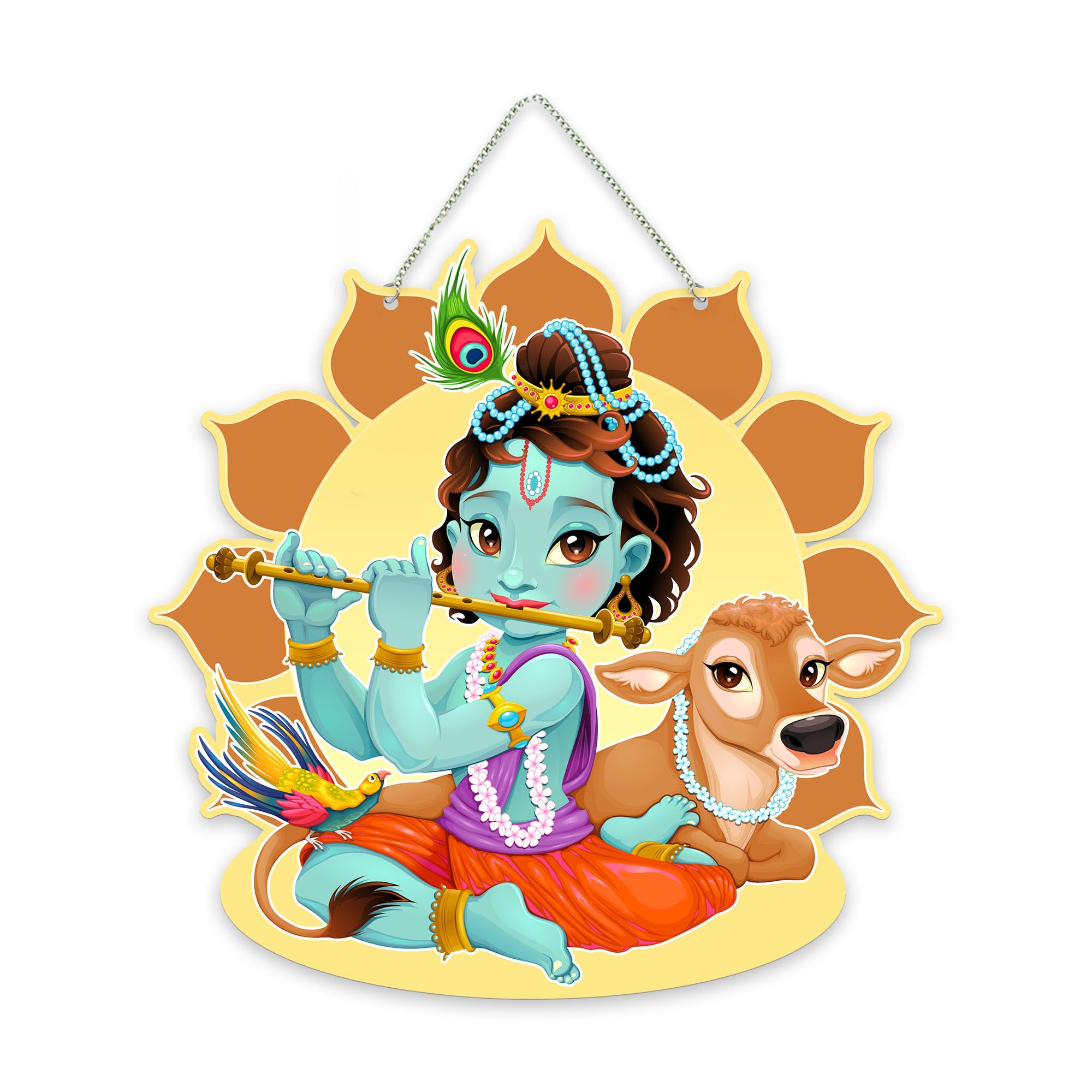 Artvibes Bal Krishna With Cow Wall Hanging Home Decorative Wall Art For Living Room | Spiritual Decor Items | Wall Sculpture | S