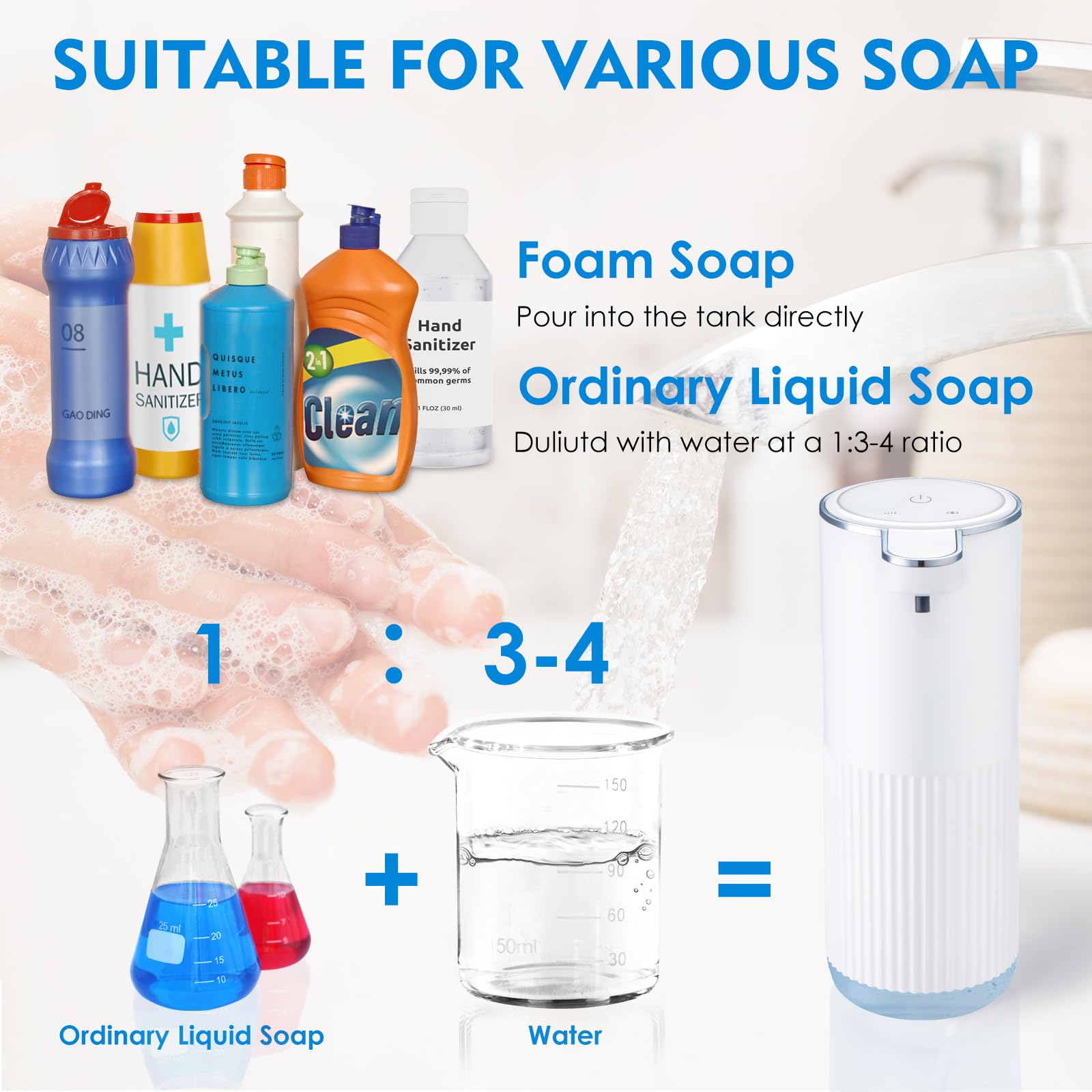 Xinkora Automatic Foaming Soap Dispenser, 4-Level Adjustable Foam Hand Soap Dispenser, Usb Rechargeable Touchless Soap Dispenser