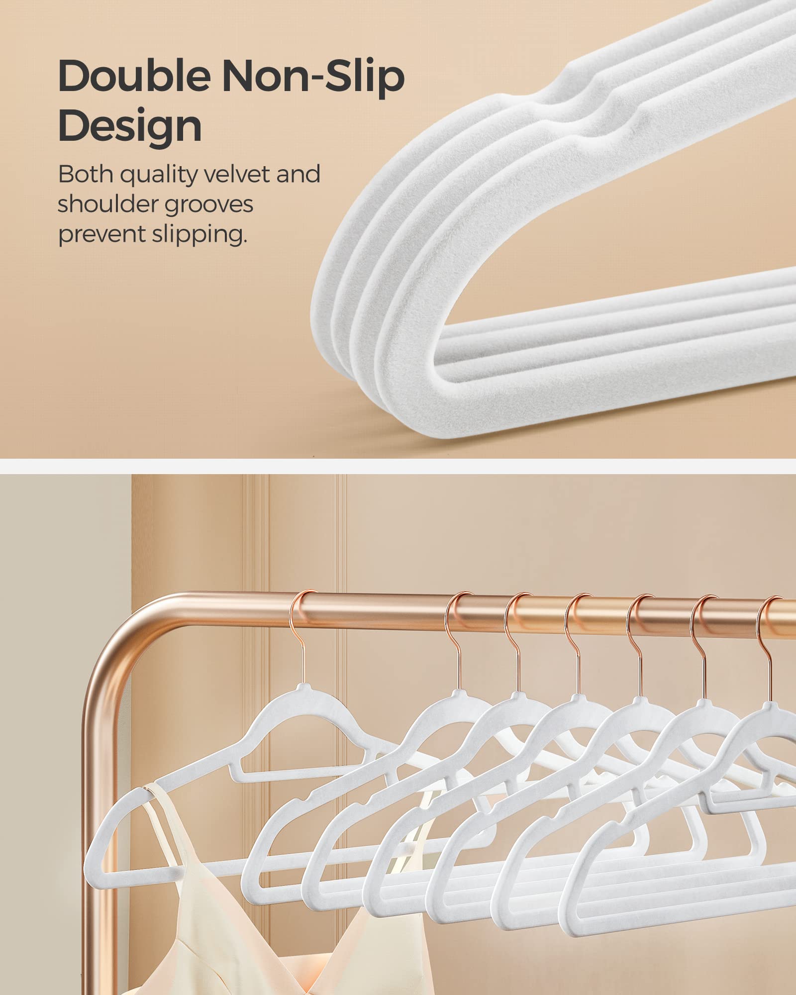 Songmics Velvet Hangers, Set Of 30 Clothes Hanger With Rose Gold Swivel Hook, Non-Slip, And Space-Saving, 0.2-Inch Thick, 17.1-I