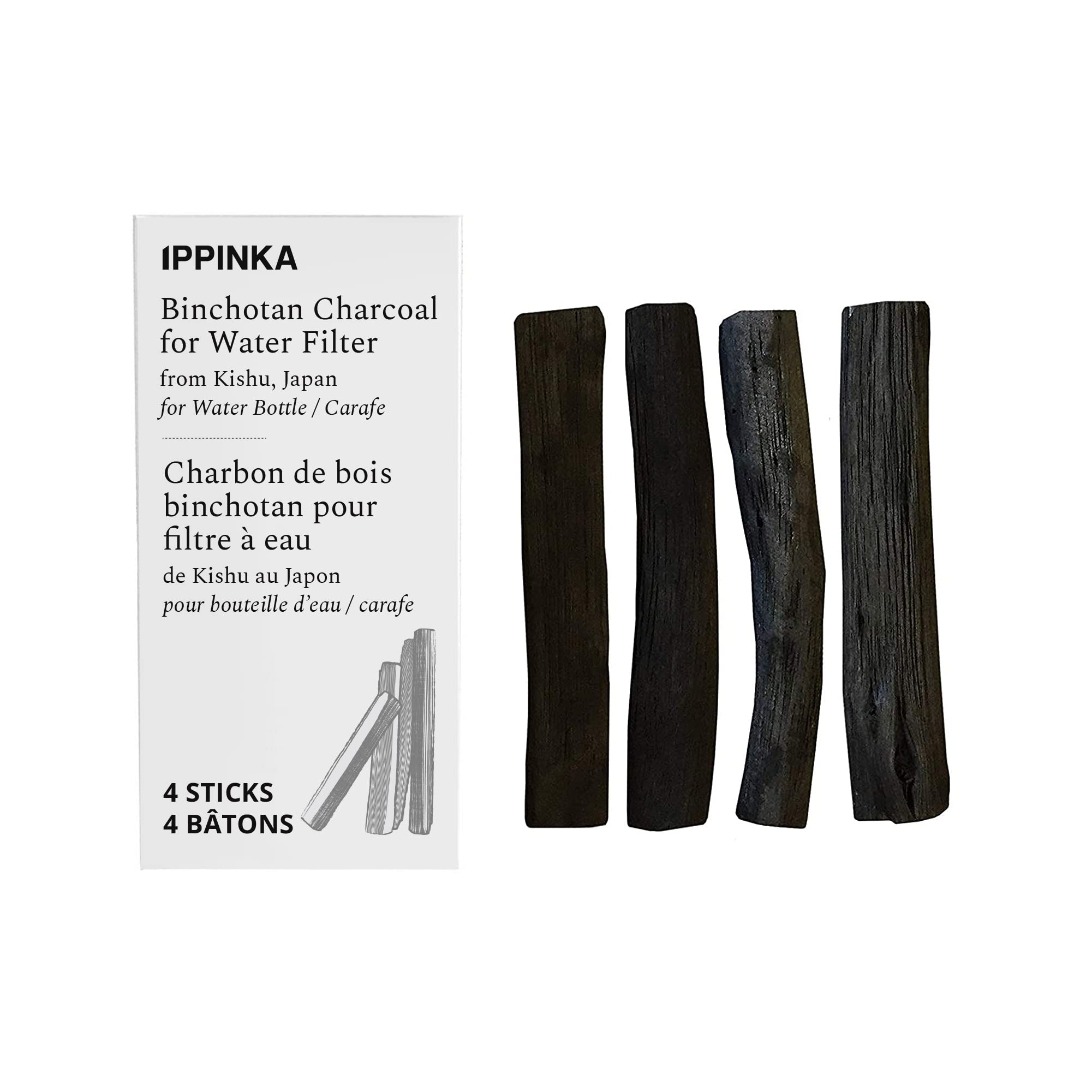 Binchotan Charcoal From Kishu, Japan - Water Purifying Sticks For Great-Tasting Water, 4 Sticks - Each Stick Filters Personal-Si
