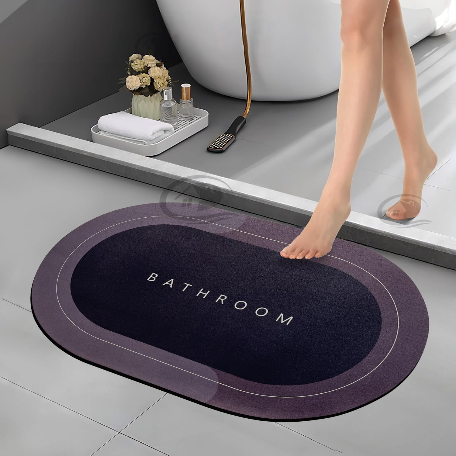 Canway 3 Pieces (3.5Mm) Anti-Skid Water Soaking Bathroom Print Door Mat, Water Absorbent Mat (40X60Cm) Darkgrey