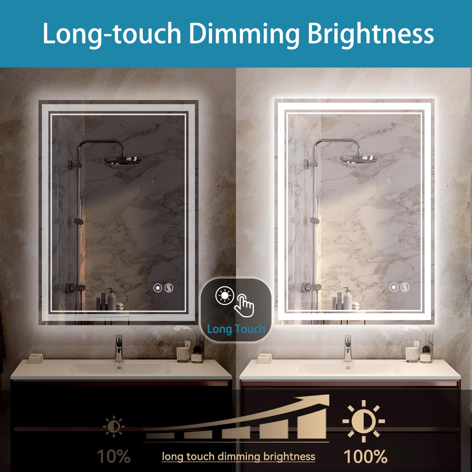 Getovin 24 X 36'' Led Bathroom Mirror With Lights Anti-Fog Dimmable 3 Colors Stepless Brightness Front And Backlit Led Mirror Fo