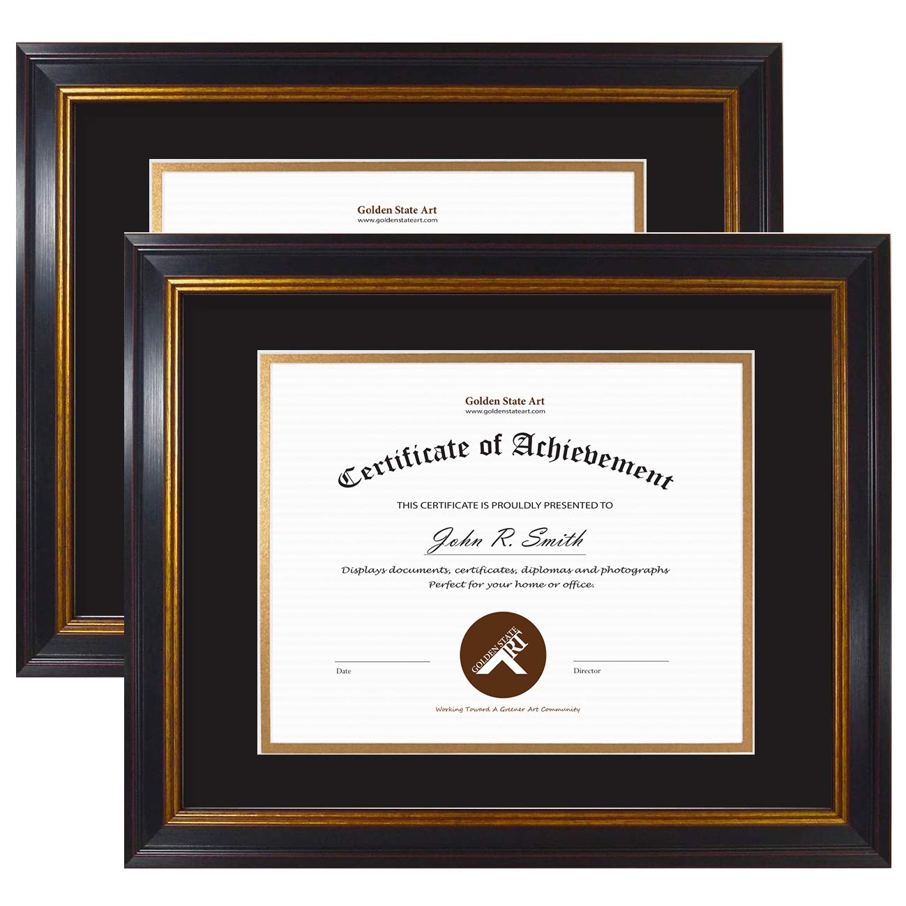 Golden State Art, 11x14 Black Gold & Burgundy Color Document Frame for 8x10 Diploma/Certificate/Picture, Includes Double Mat and