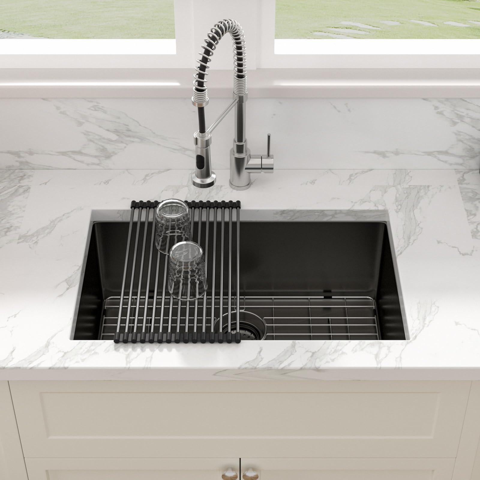 Sarlai 28 Black Kitchen Sink Undermount - 28 X 18 Inch Kitchen Sink Gunmetal Black 16 Gauge Stainless Steel Single Bowl Undermou