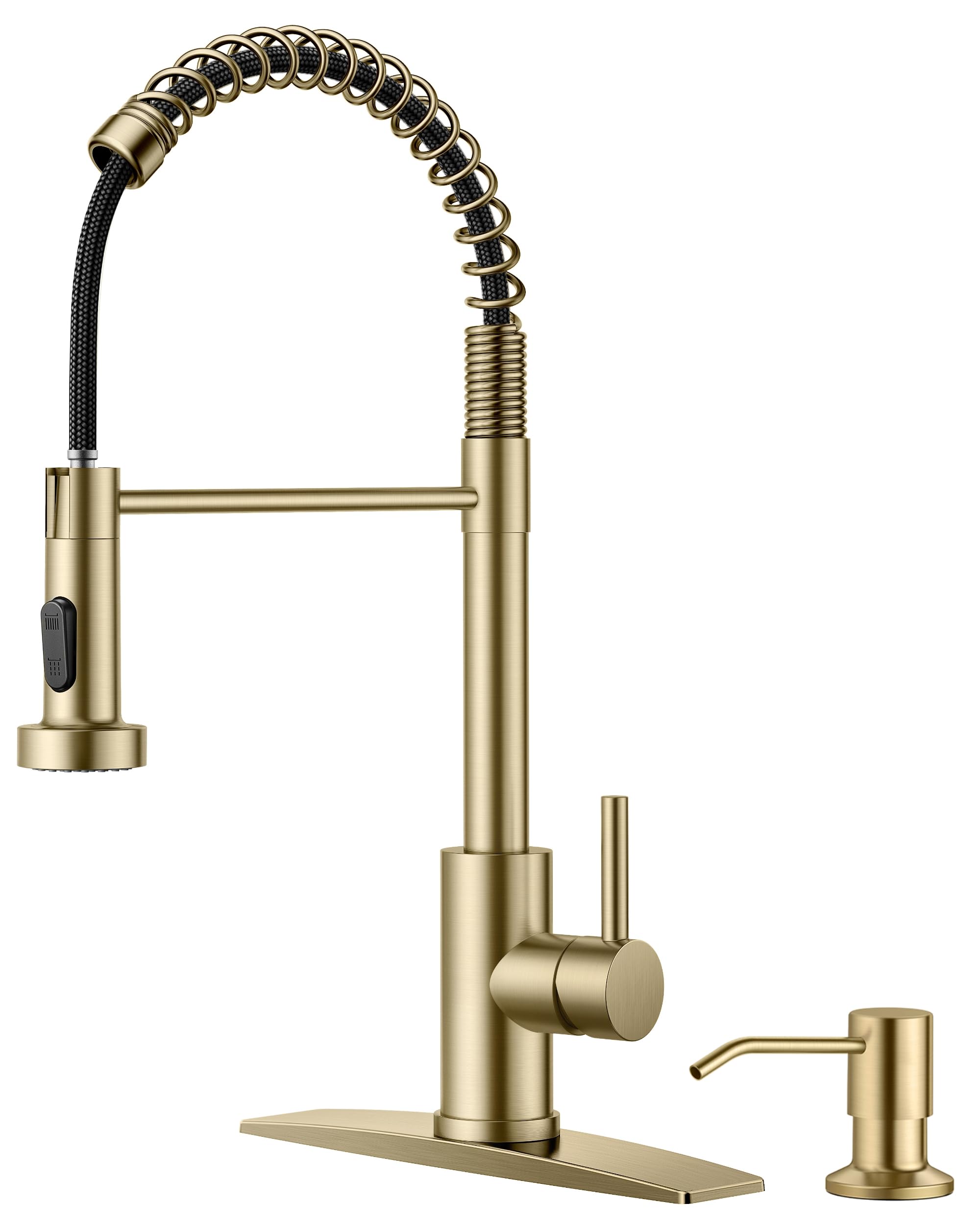 Forious Kitchen Faucet With Soap Dispenser, Gold Kitchen Faucets With Pull Down Sprayer, Single Handle Kitchen Faucet Stainless