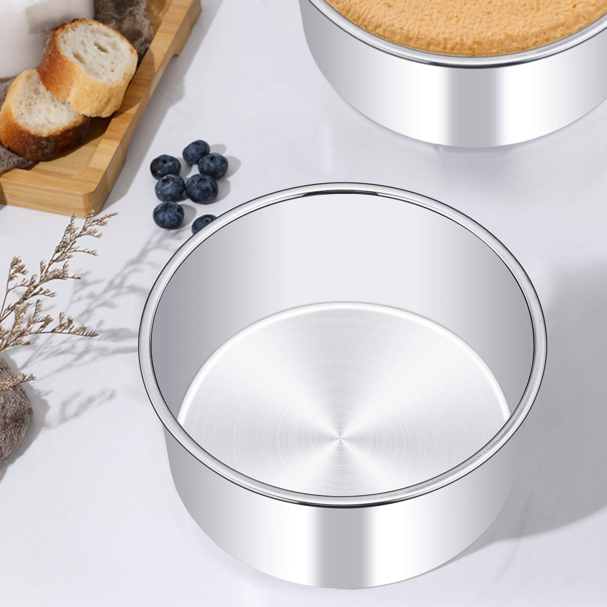 TeamFar 6 Inch Cake Pan Set of 3  6 x 3 Round Cake Pan Deep Tier Baking Cake Pans Stainless Steel  For Birthday Wedding Party  Healthy & Toxic Free  Deep & Straight Size  Oven & Dishwasher Safe