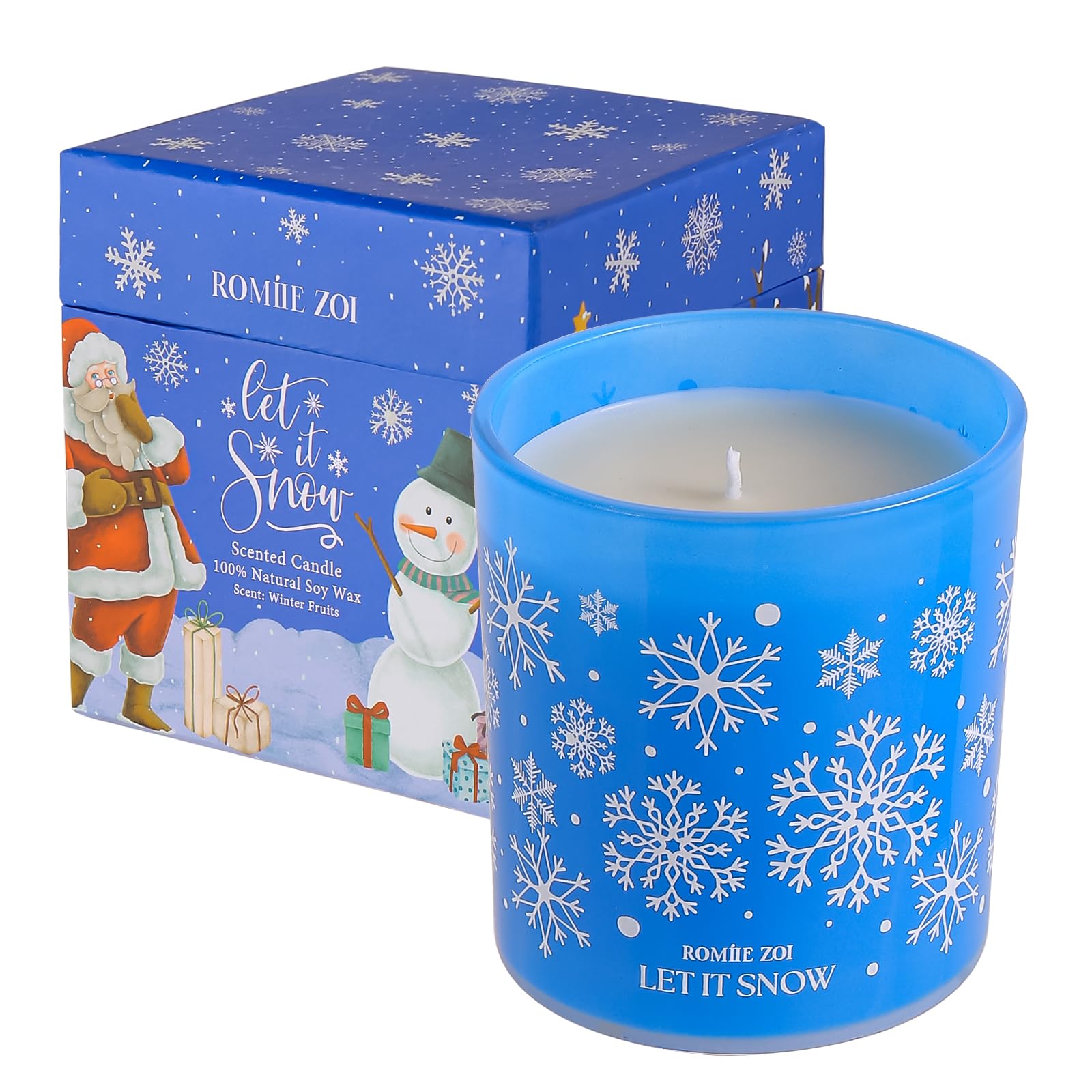 ROMIIE ZOI Christmas Scented Jar Candle - 6oz Soy Wax Candle - Let It Snow Infused with Winter Fruits Aroma - with Beautiful Kee