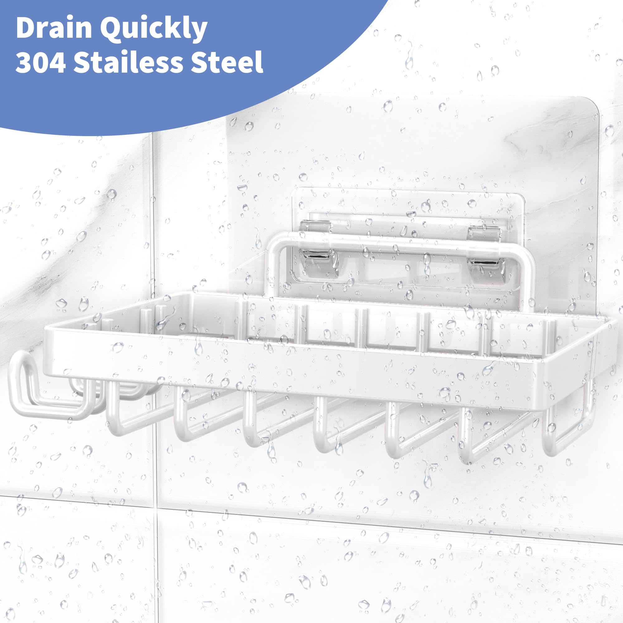 Moforoco Soap Bar Holder For Shower, No Drilling, 304 Rustproof Stainless Steel, Wall Mounted Soap Holder With 2 Hooks And Razor