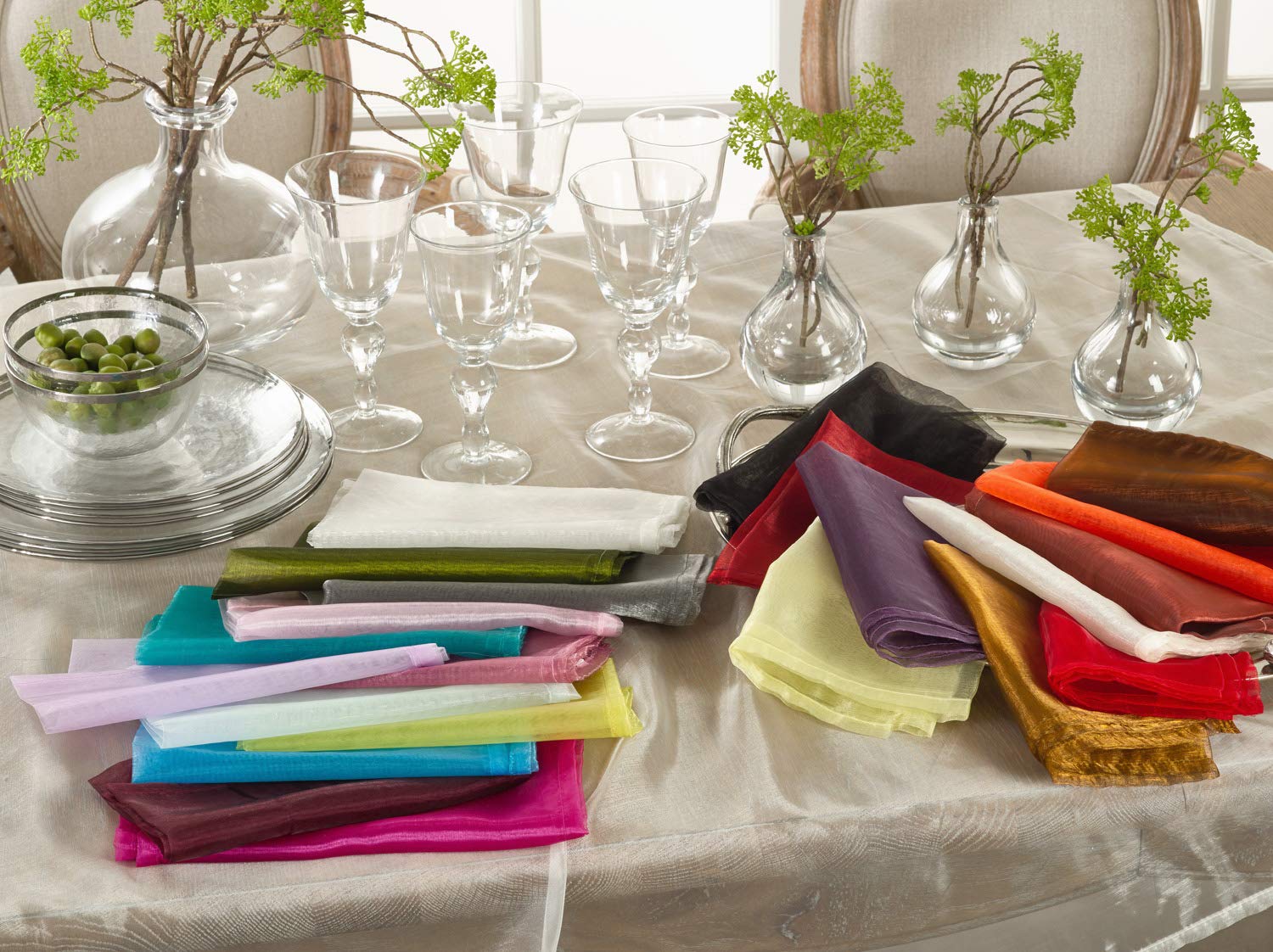 Fennco Styles Sorbet Collection Elegant Sheer Organza 20 X 20 Inch Cloth Napkins, Set Of 12 - Orange Diner Napkins For Wedding,