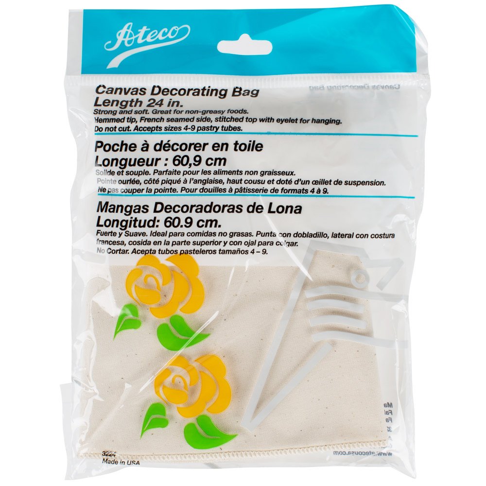 Ateco 3224 24'' Canvas Pastry Decorating Bag - Durable Heat Resistant Canvas, Hemmed Tip, French Seamed Side.