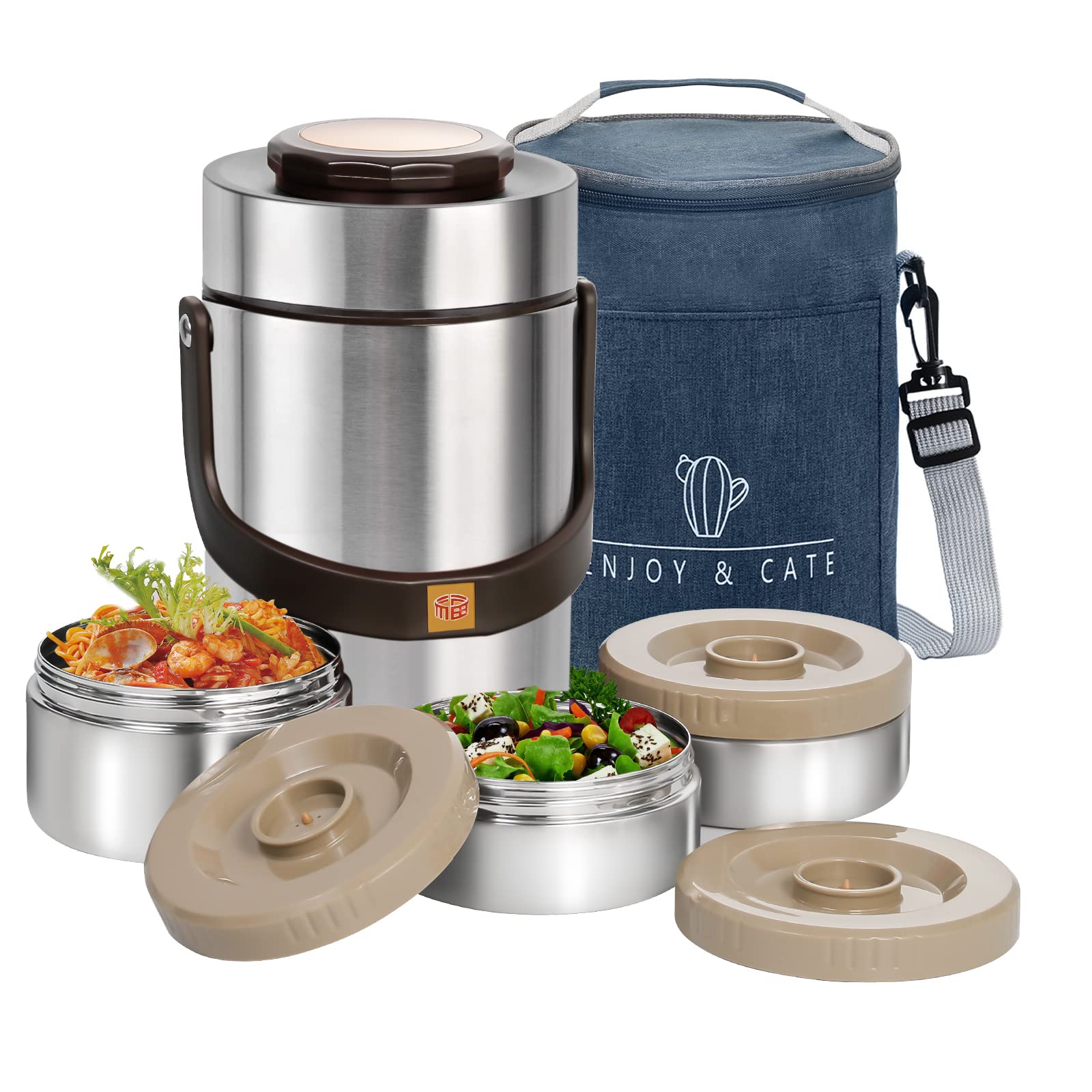 Pawovdeq 67 oz Adults Stainless Steel Vacuum Insulated Wide Mouth Soup Food Thermo Hot Food Jar with Keep Thermal Portable 3 Tie