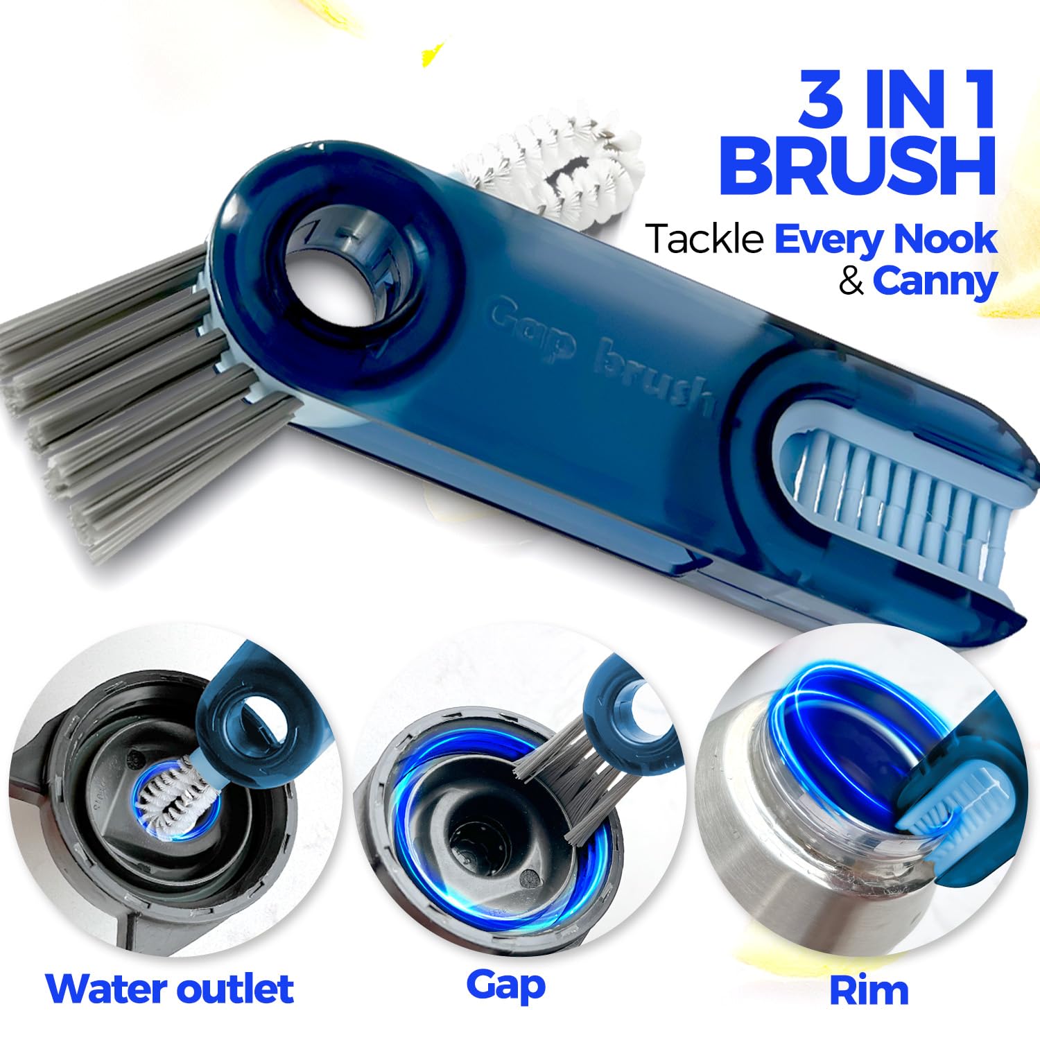 Holikme 6 Pack Bottle Brush Cleaner Set  14'' Long Handle Stainless Steel Bottle Cleaner Brush  3 Straw Brushes  Portable 3-in-1 Bottle Cleaning Brush for Water Bottle  Cups  Baby Bottle  Straws Blue
