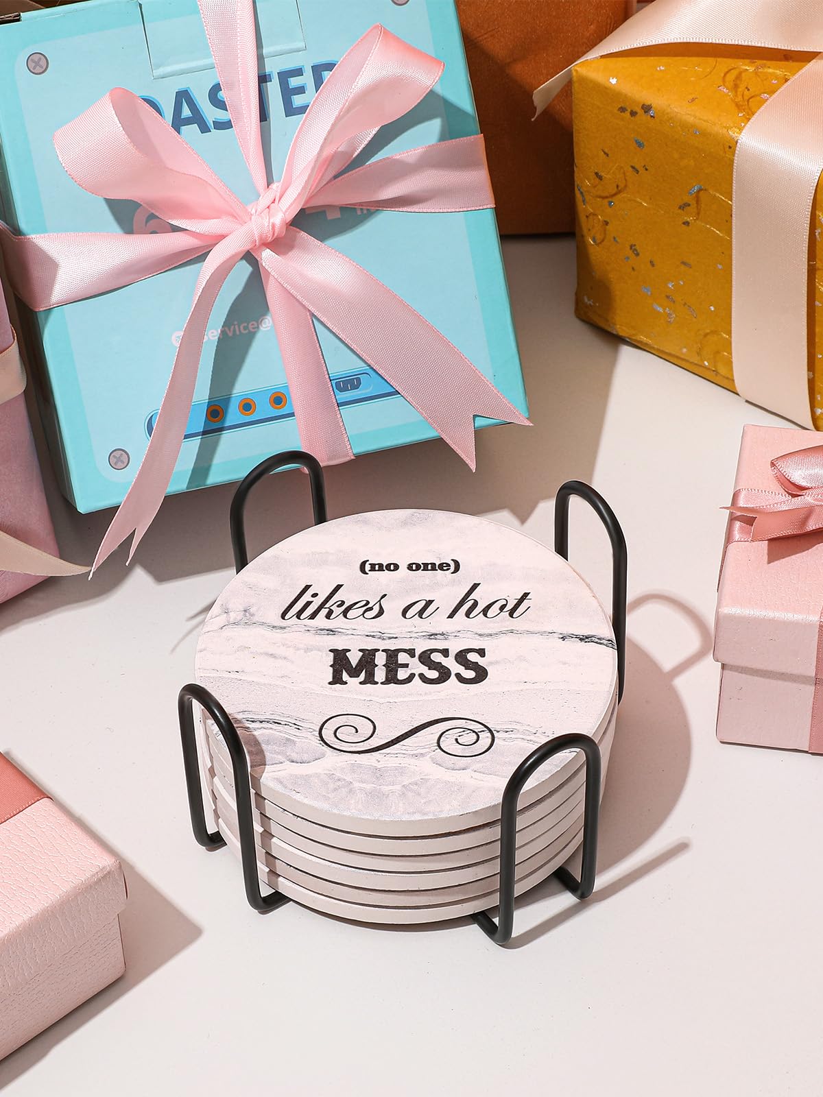 Lifver Funny Coasters Set Of 8, White Elephant Gifts For Adults - Christmas Coasters - Funny Gifts - Unique Gifts For Women Men