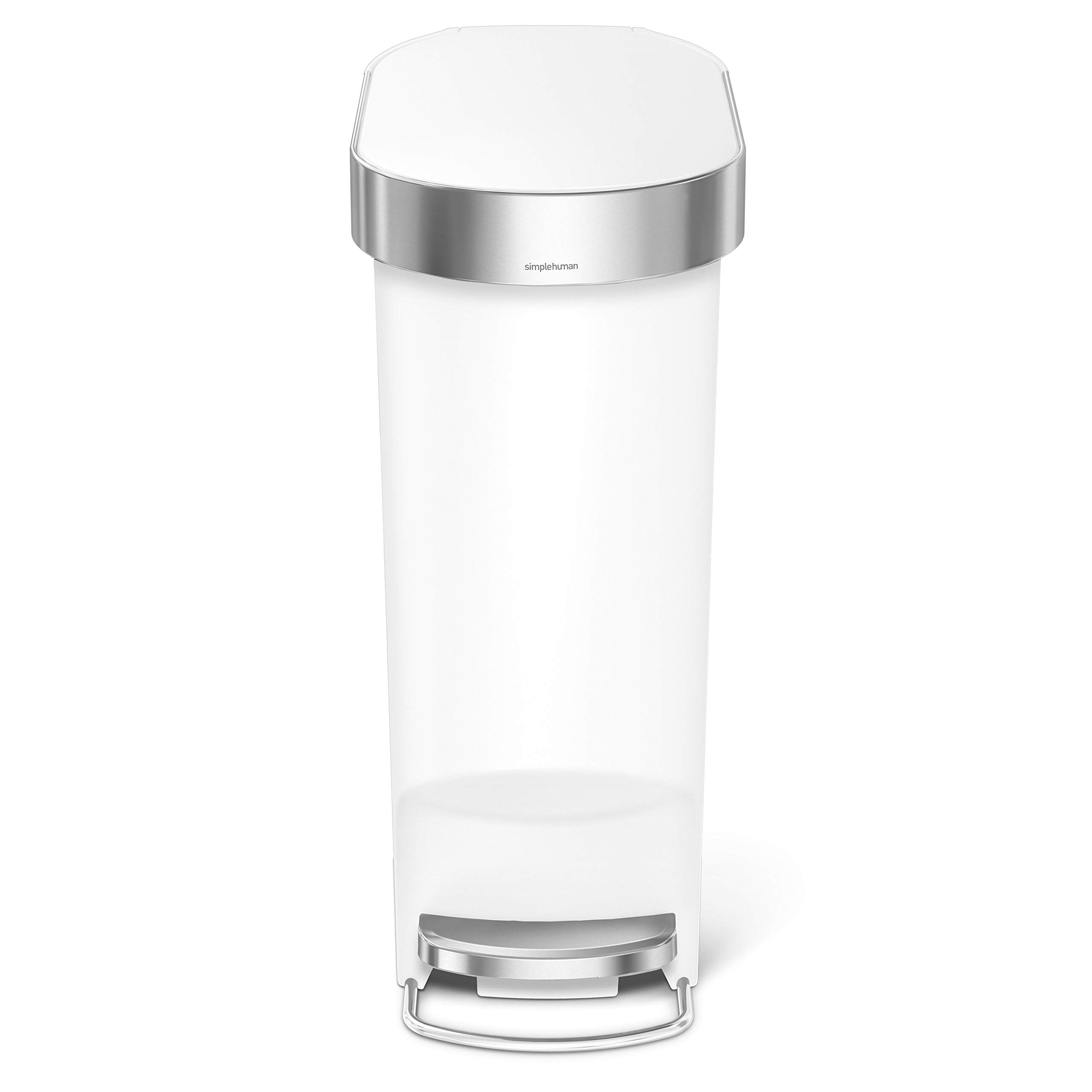simplehuman 40 Liter / 10.6 Gallon Slim Kitchen Step Trash Can with Liner Rim  40L  White