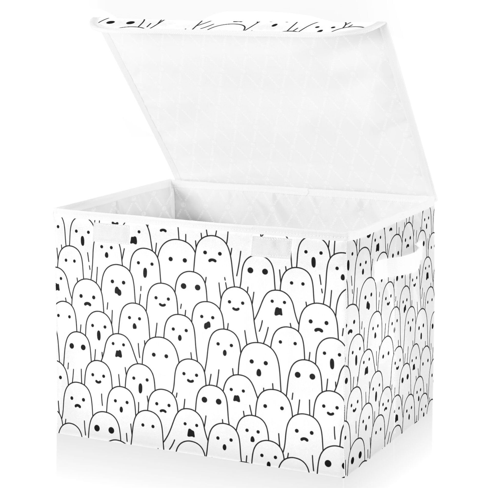 Xigua Halloween Ghosts Storage Bins With Lids And Carrying Handle,Foldable Storage Boxes Organizer Containers Baskets Cube With